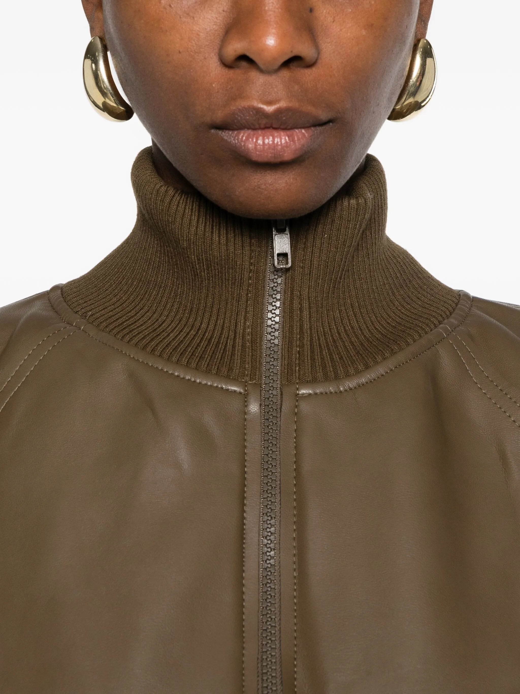 ribbed-cuff leather jacket