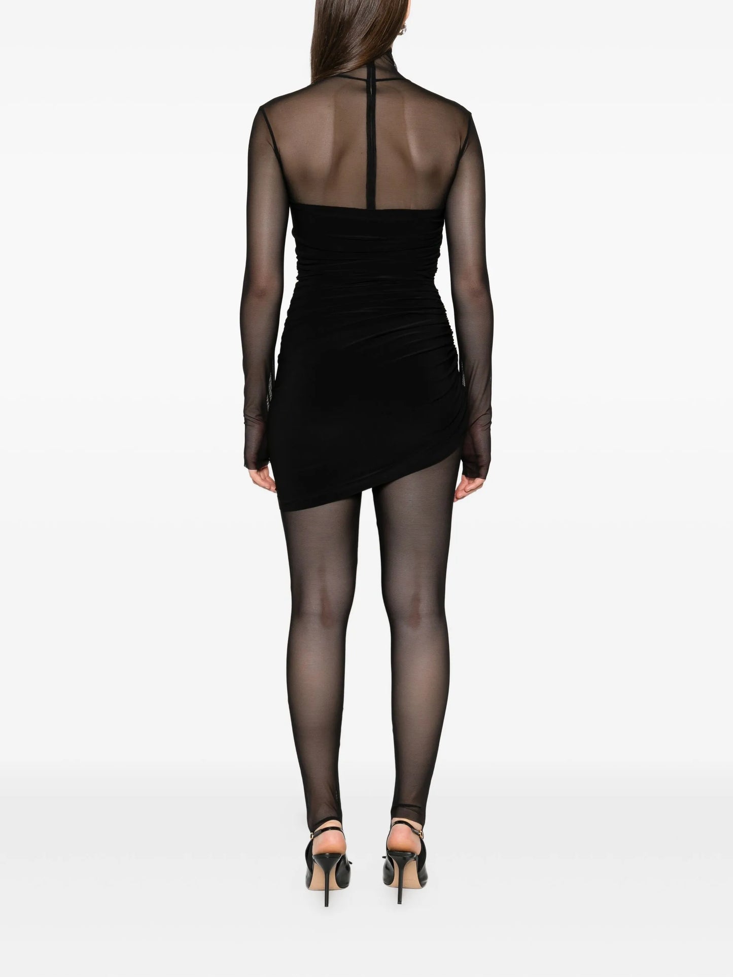 mesh-panelled draped mini dress
