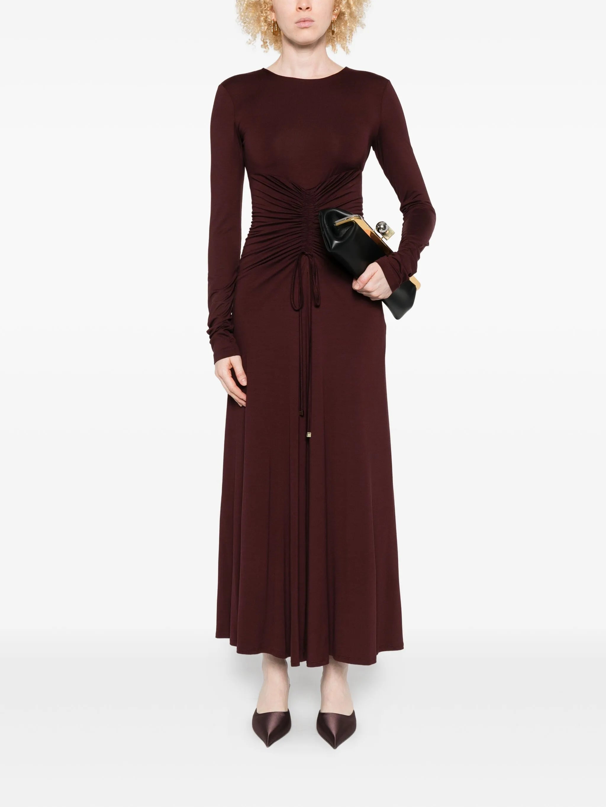 long-sleeve drawstring dress
