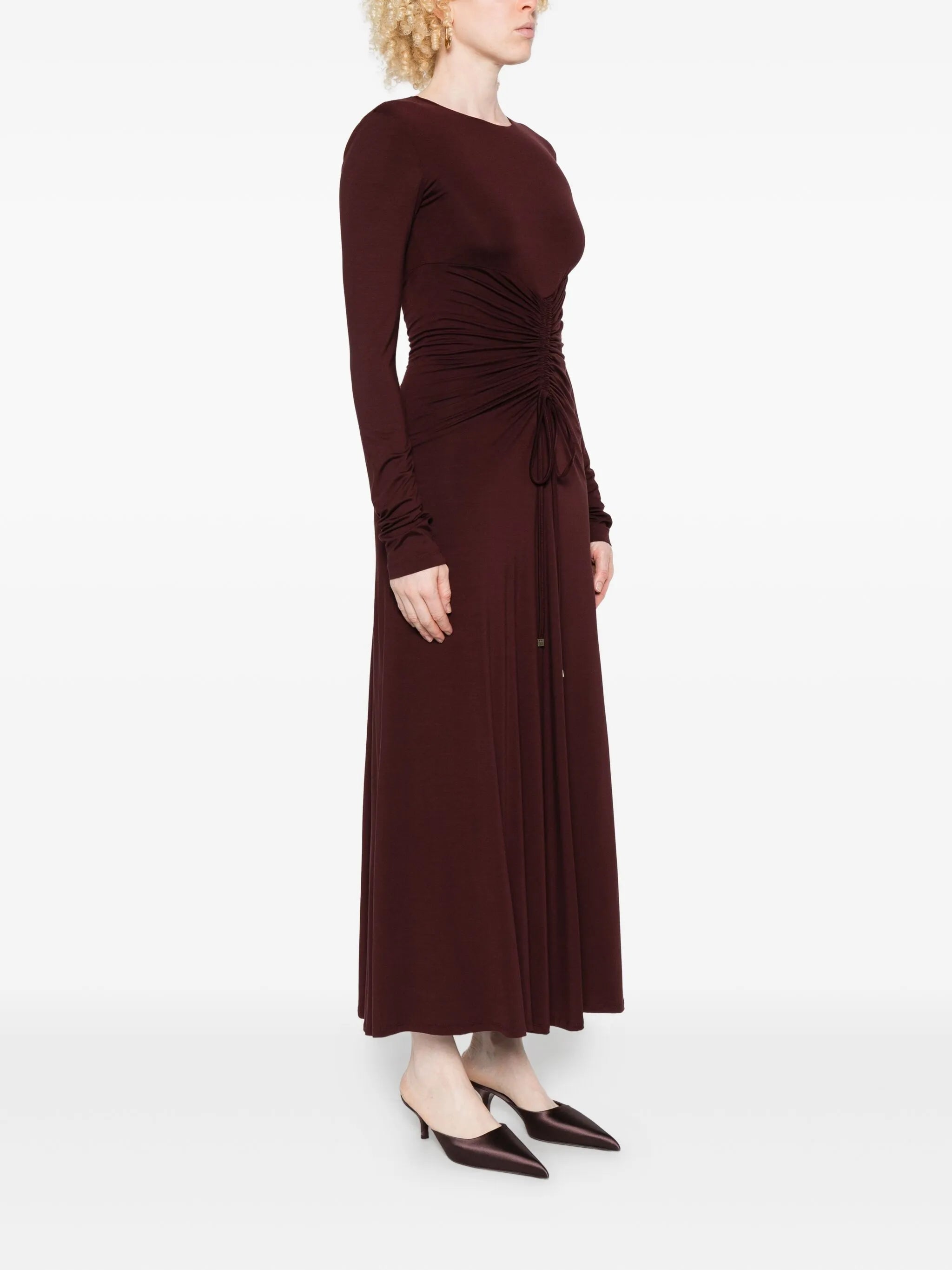 long-sleeve drawstring dress