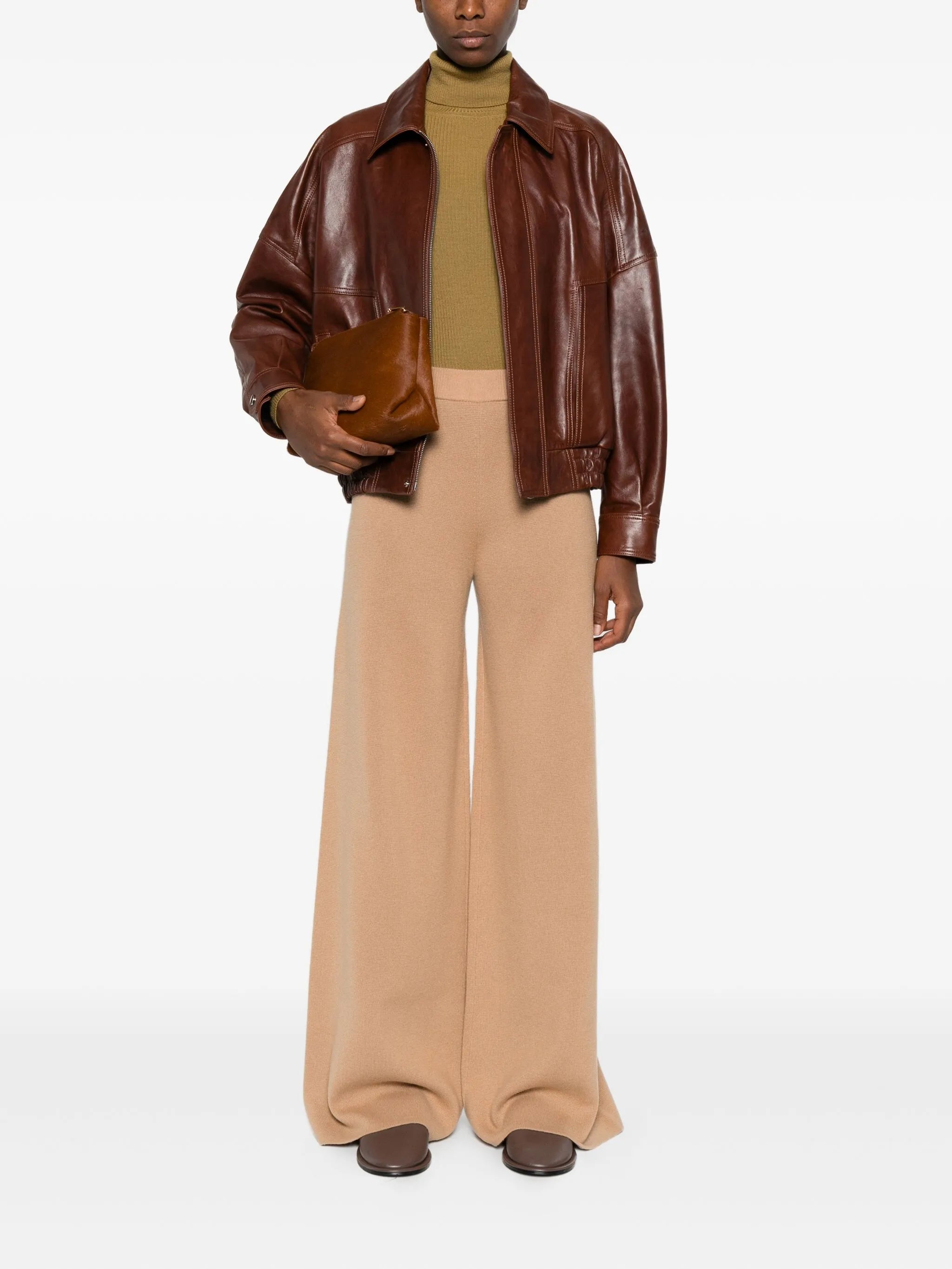 knitted ribbed-waist trousers