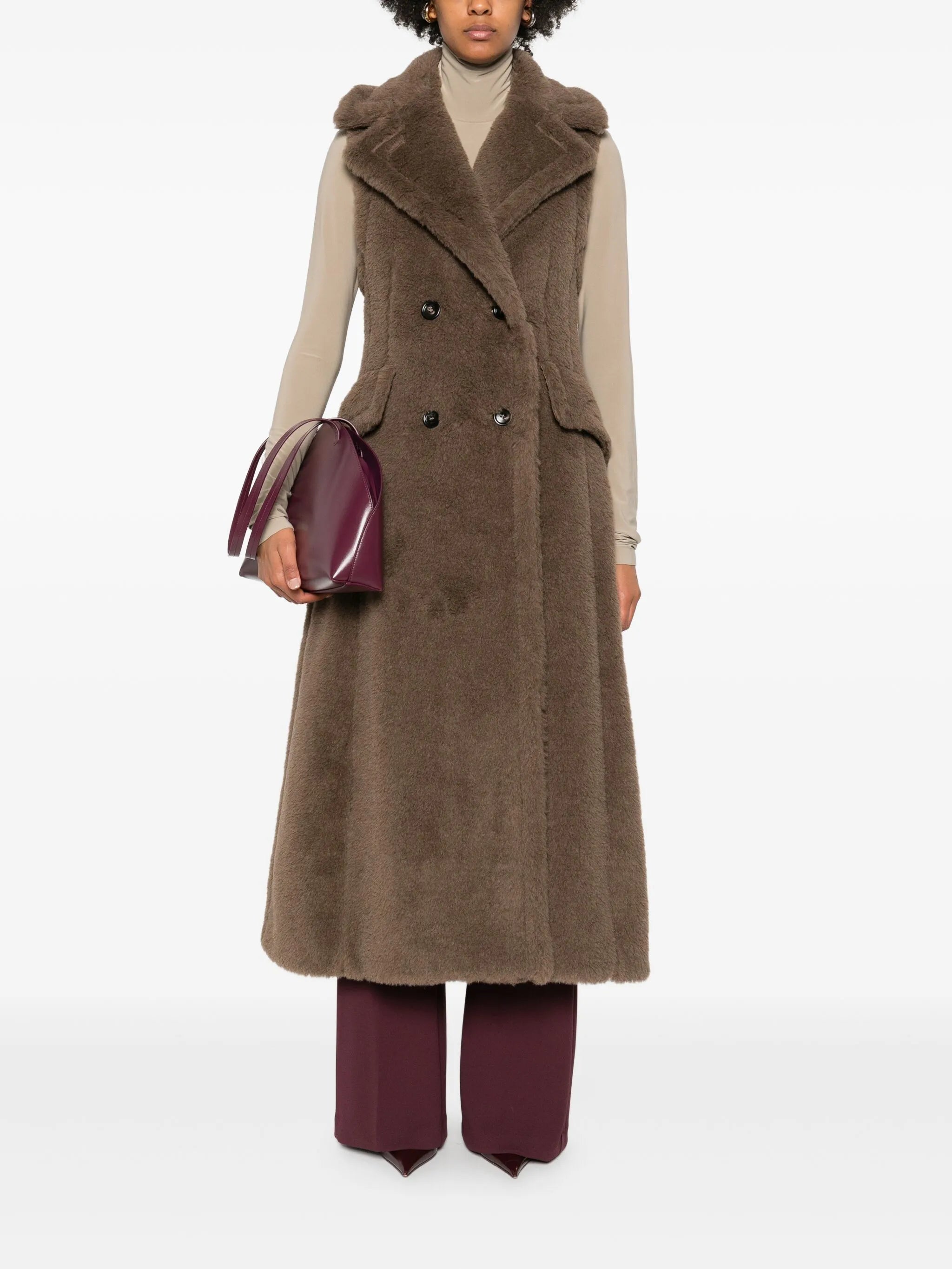Boario double-breasted sleeveless coat