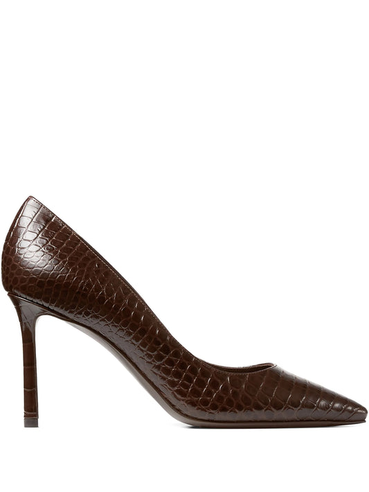 85mm Romy crocodile-effect pointed-toe pumps