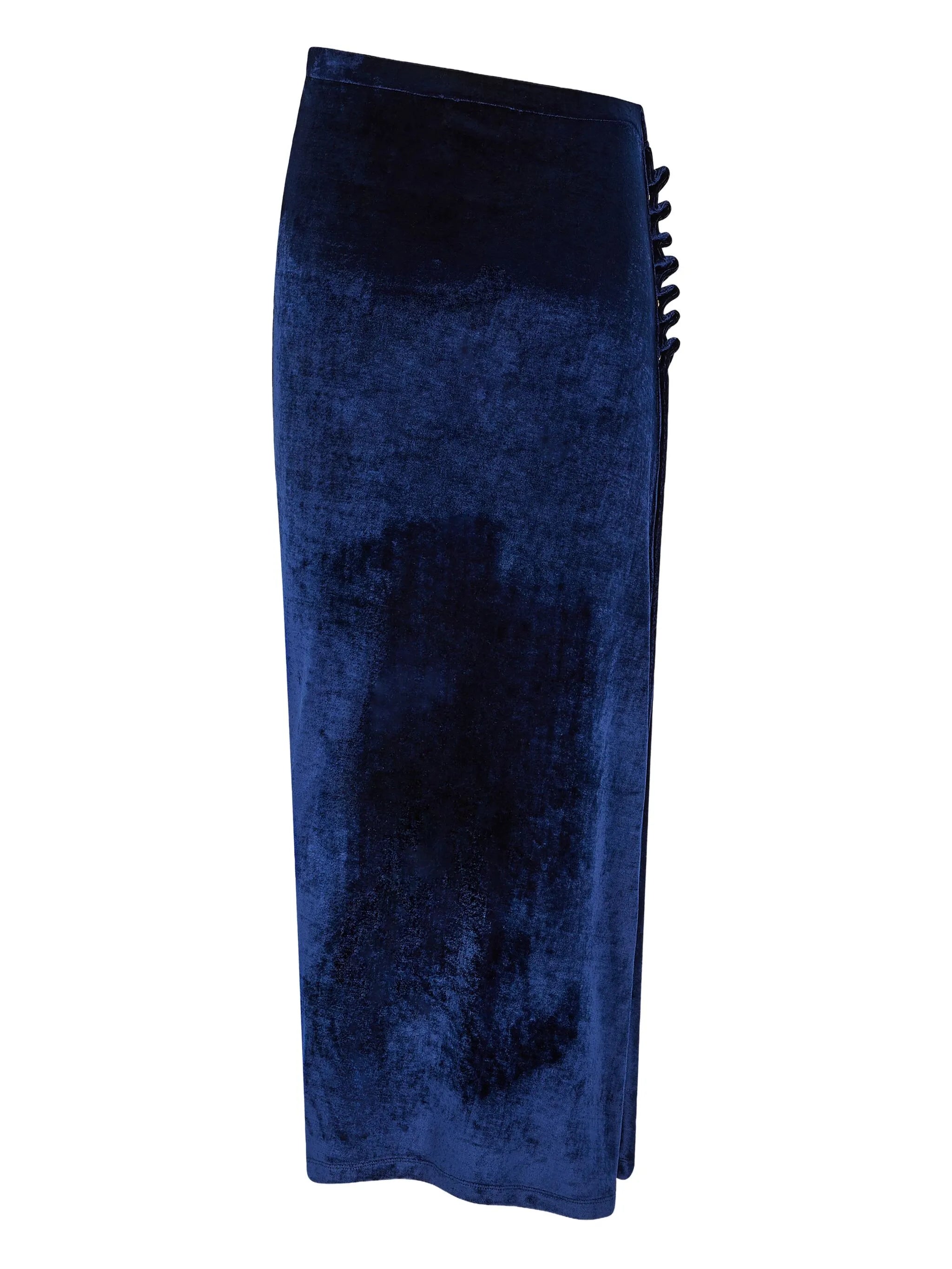 ruched velvet midi skirt