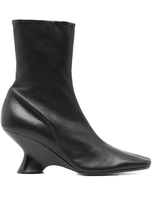 leather sculpted-heel ankle boots