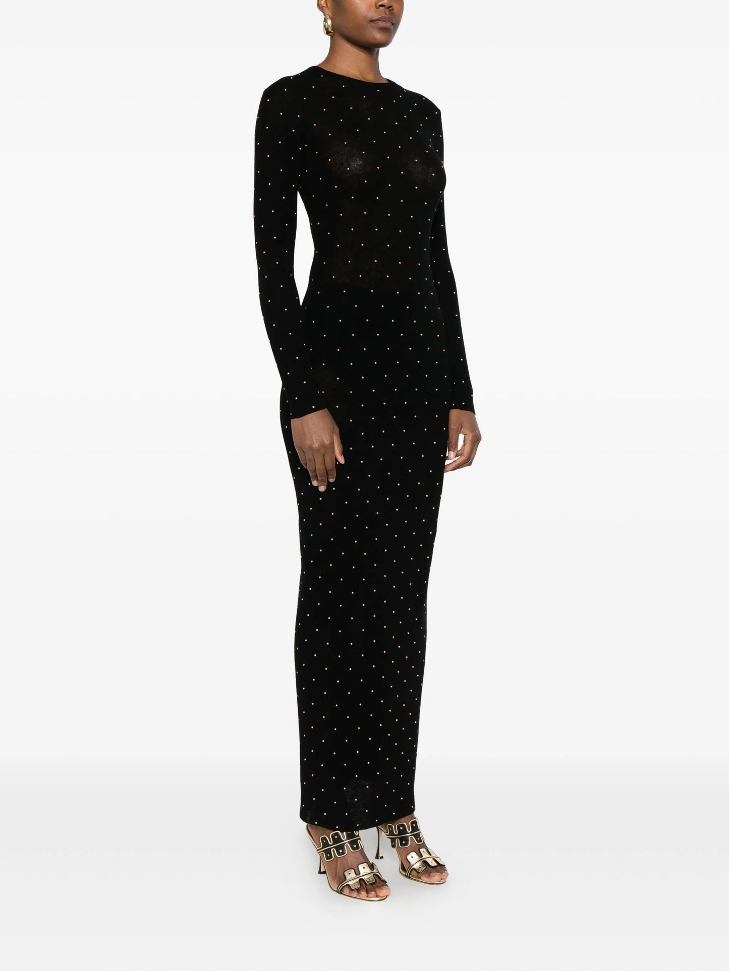 bead-embellished long-sleeve maxi dress