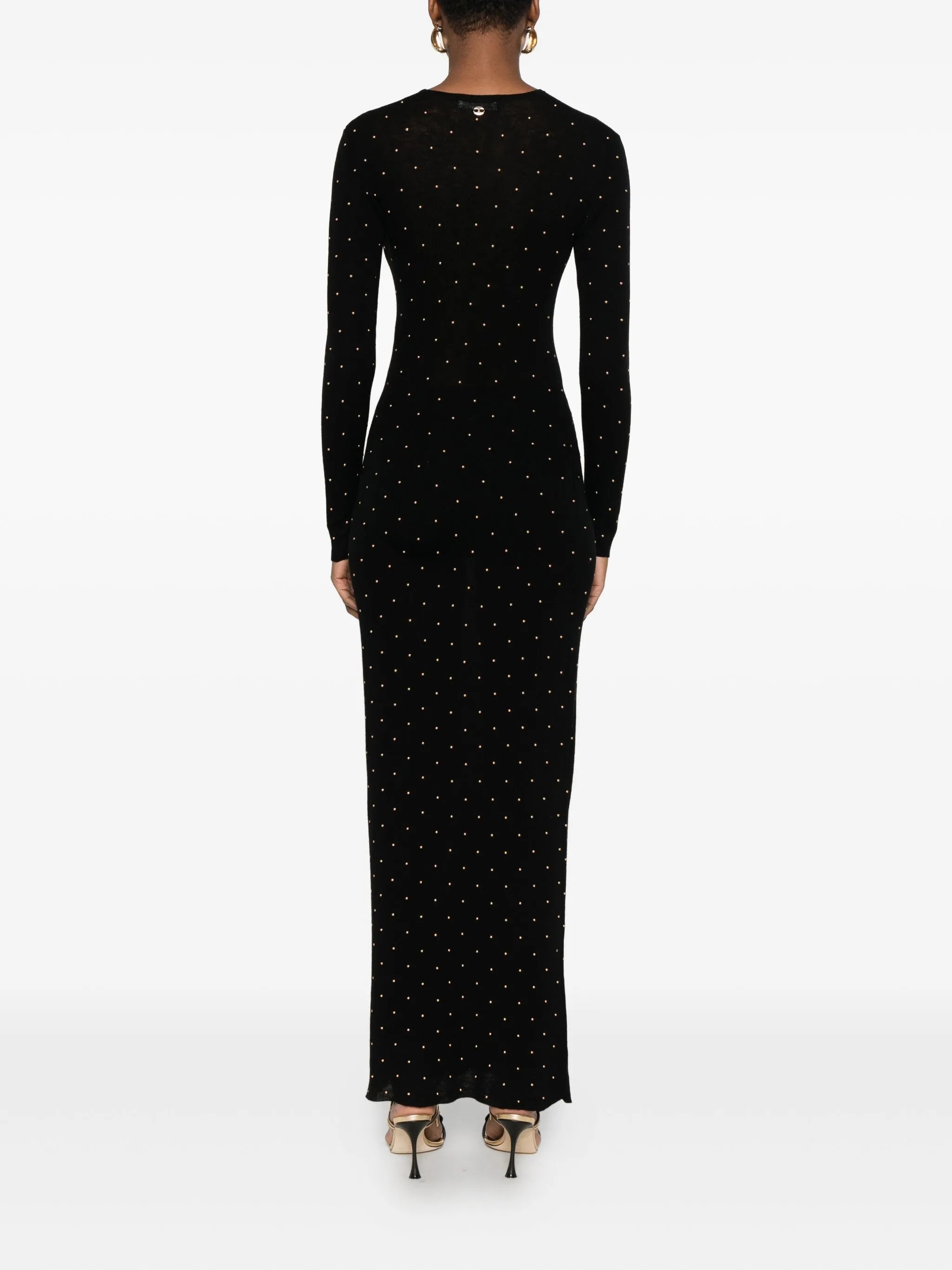 bead-embellished long-sleeve maxi dress