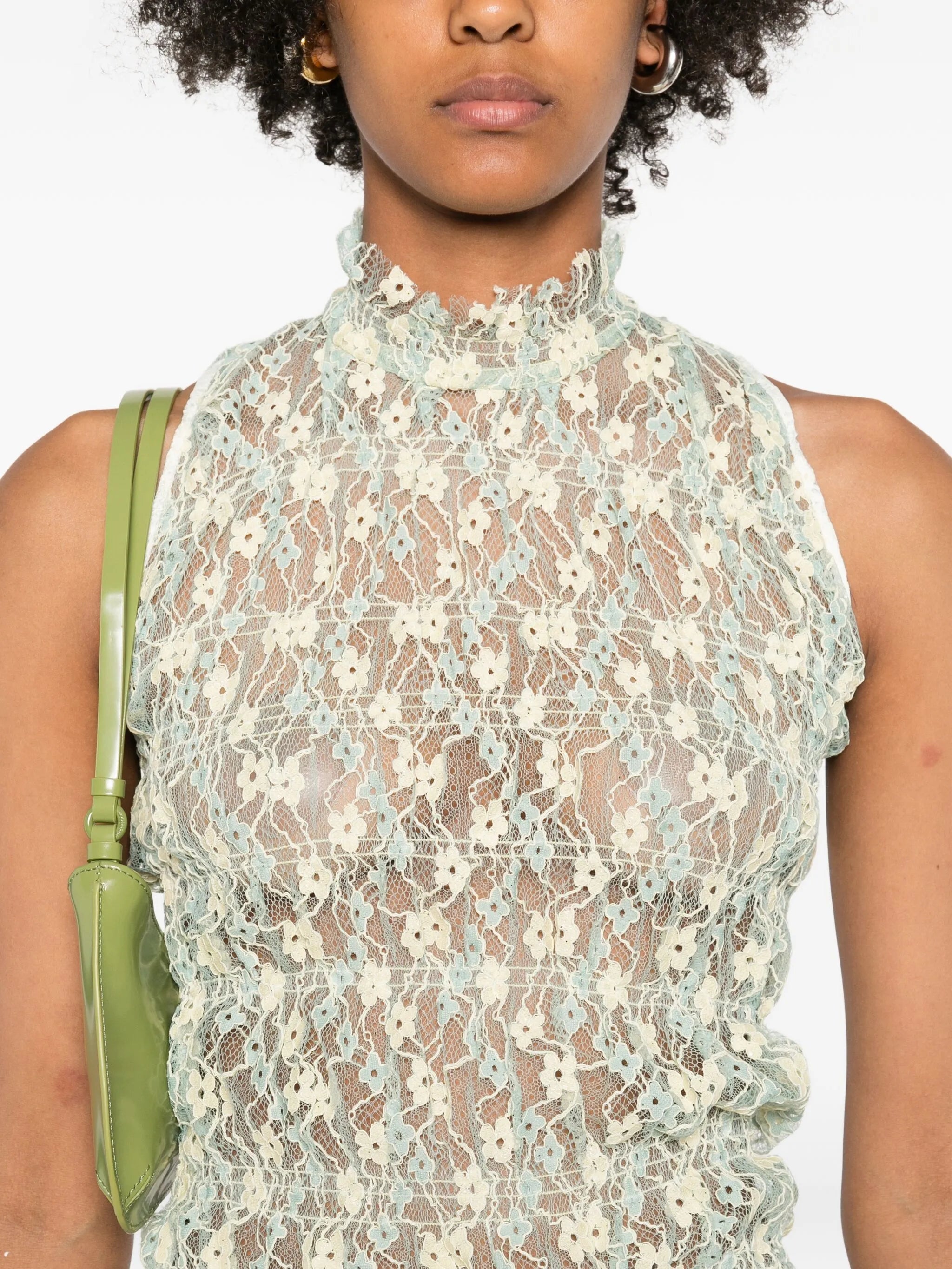 floral-lace high-neck mini dress