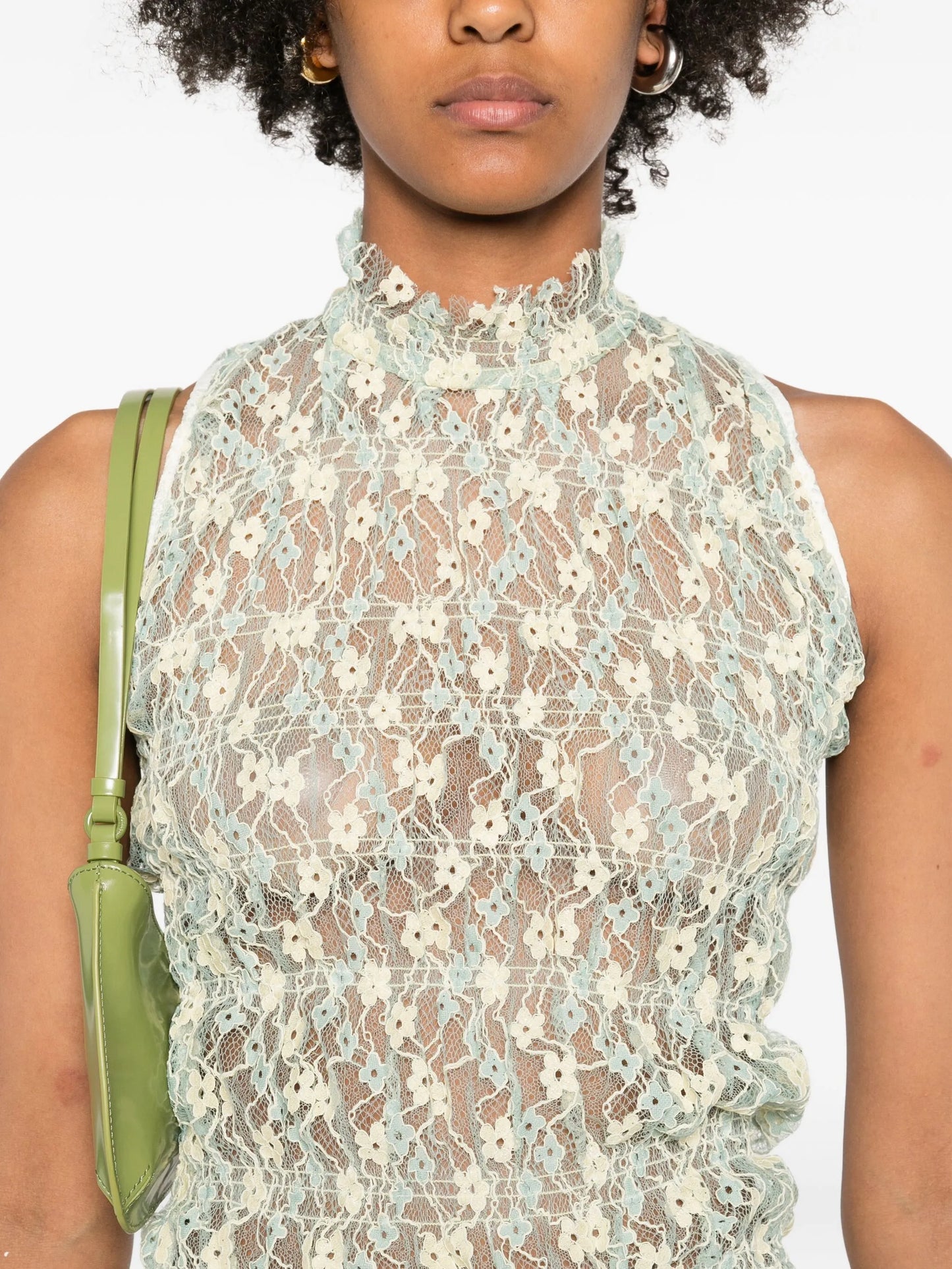 floral-lace high-neck mini dress