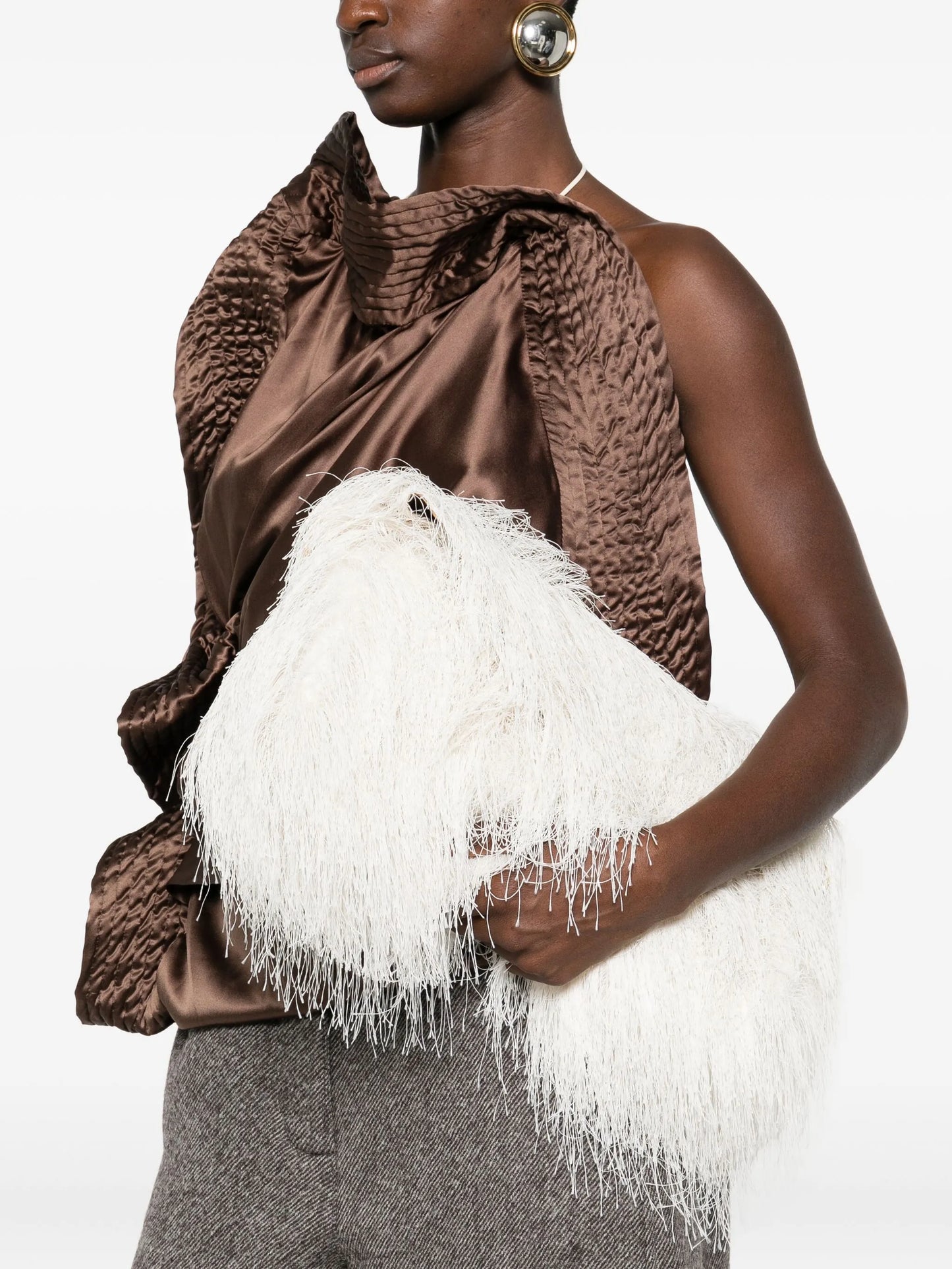 fringed envelope-style clutch bag