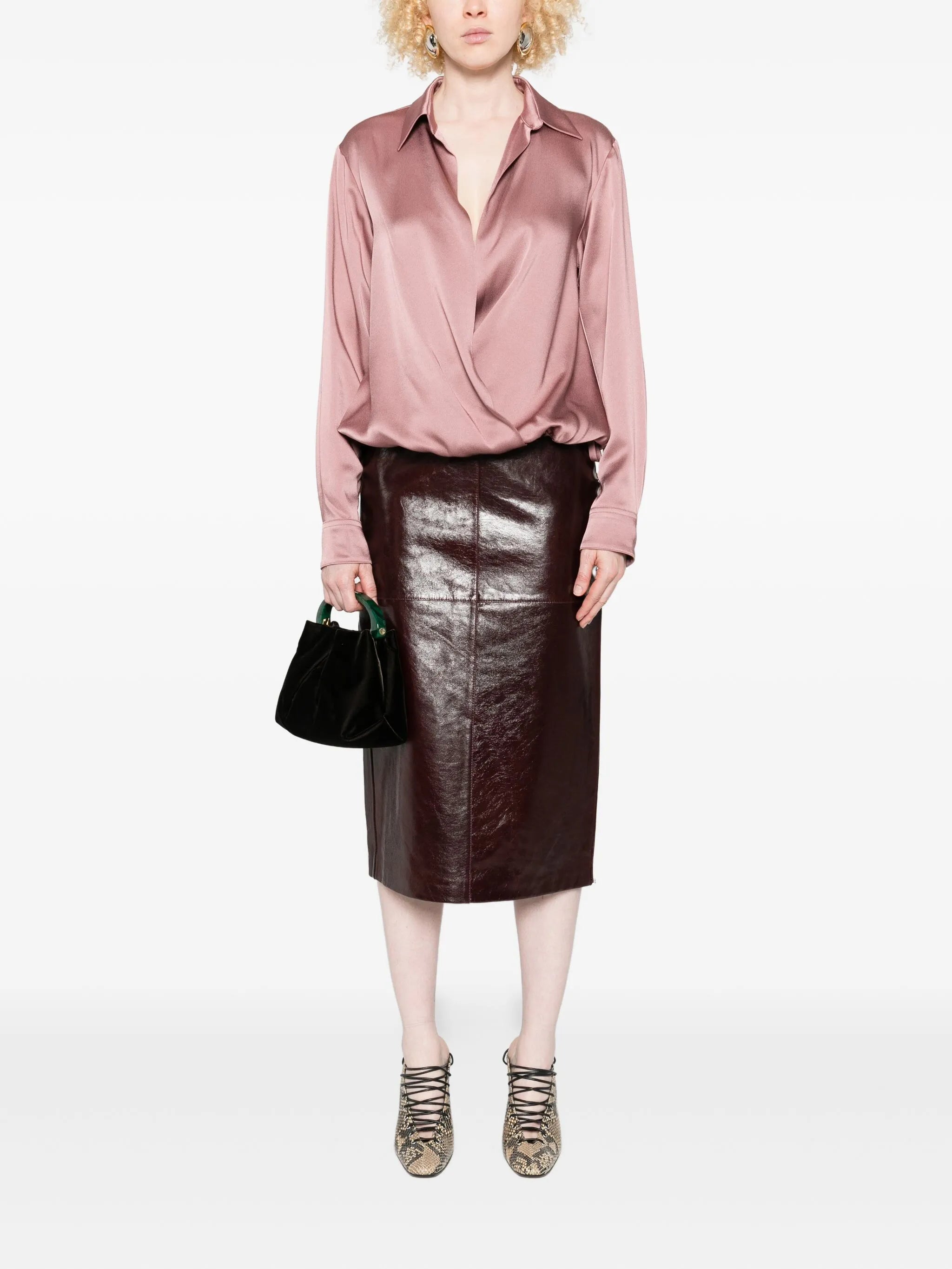 wrap-effect drawstring blouse