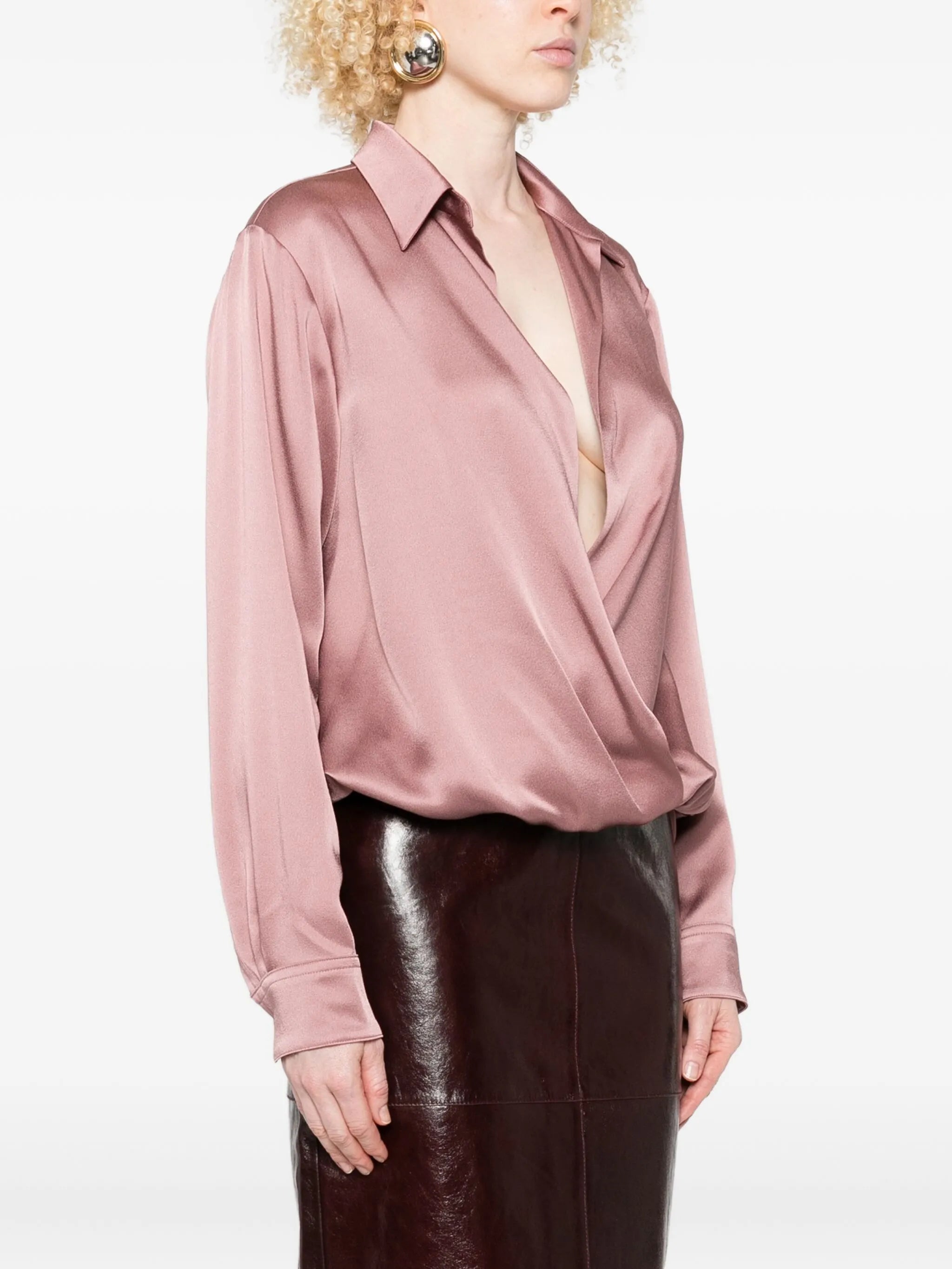 wrap-effect drawstring blouse