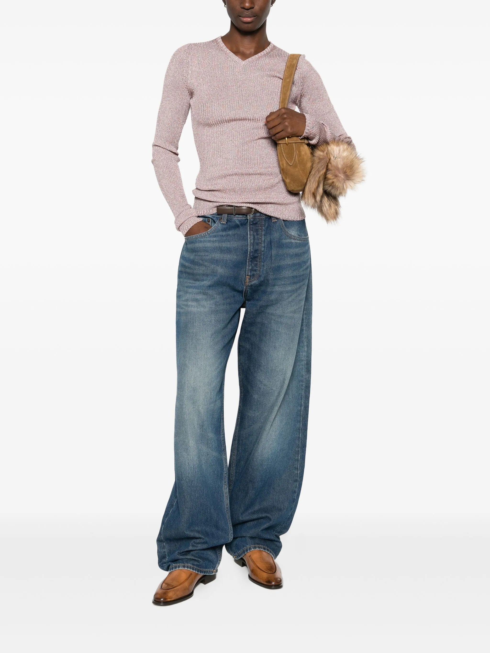 lurex-detail long-sleeve jumper