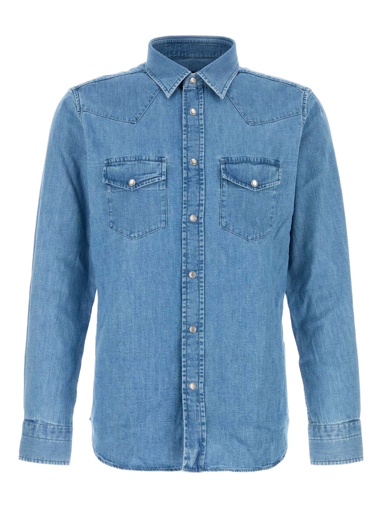 slim-fit denim shirt