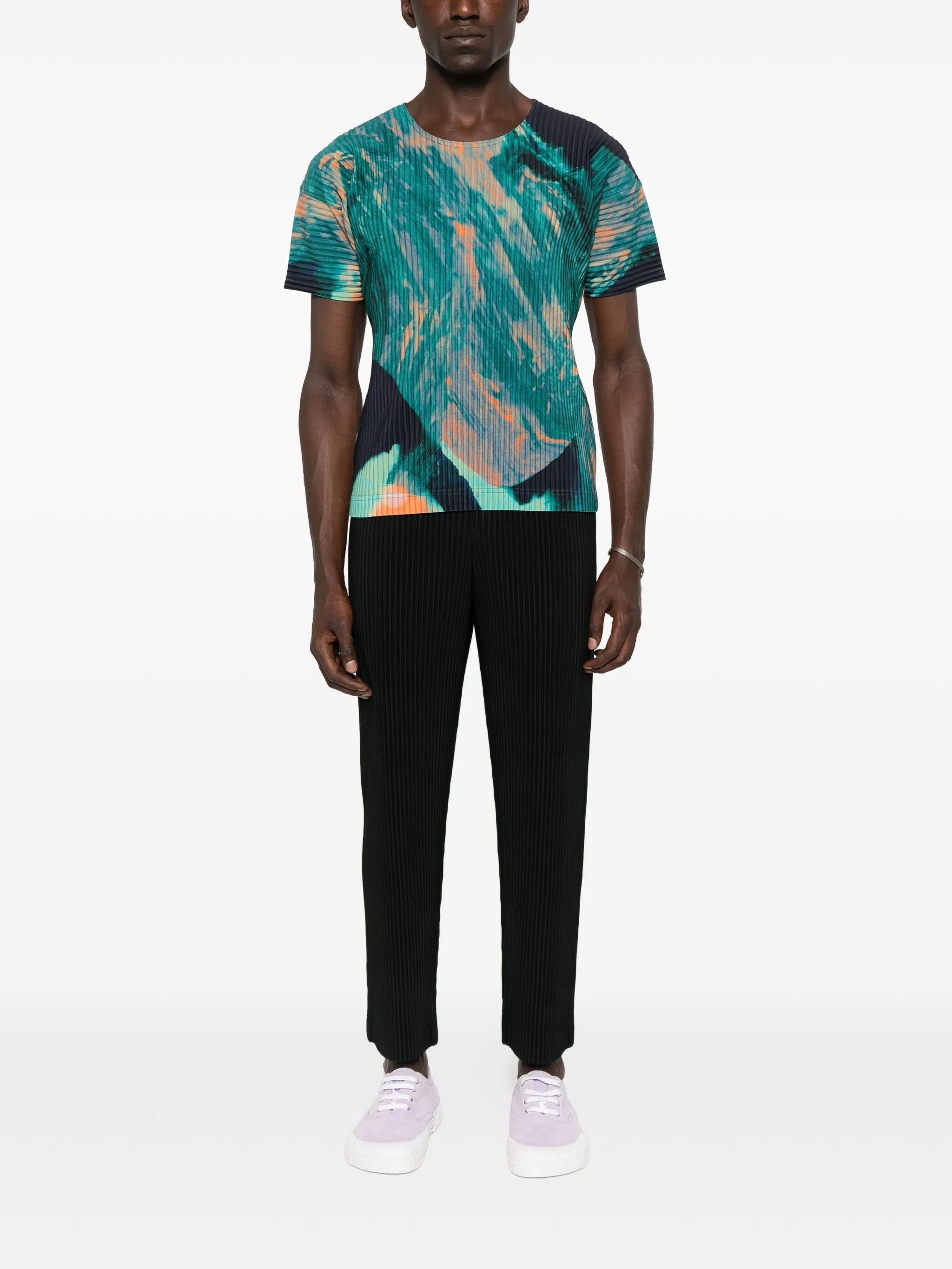 agate-print pleated T-shirt