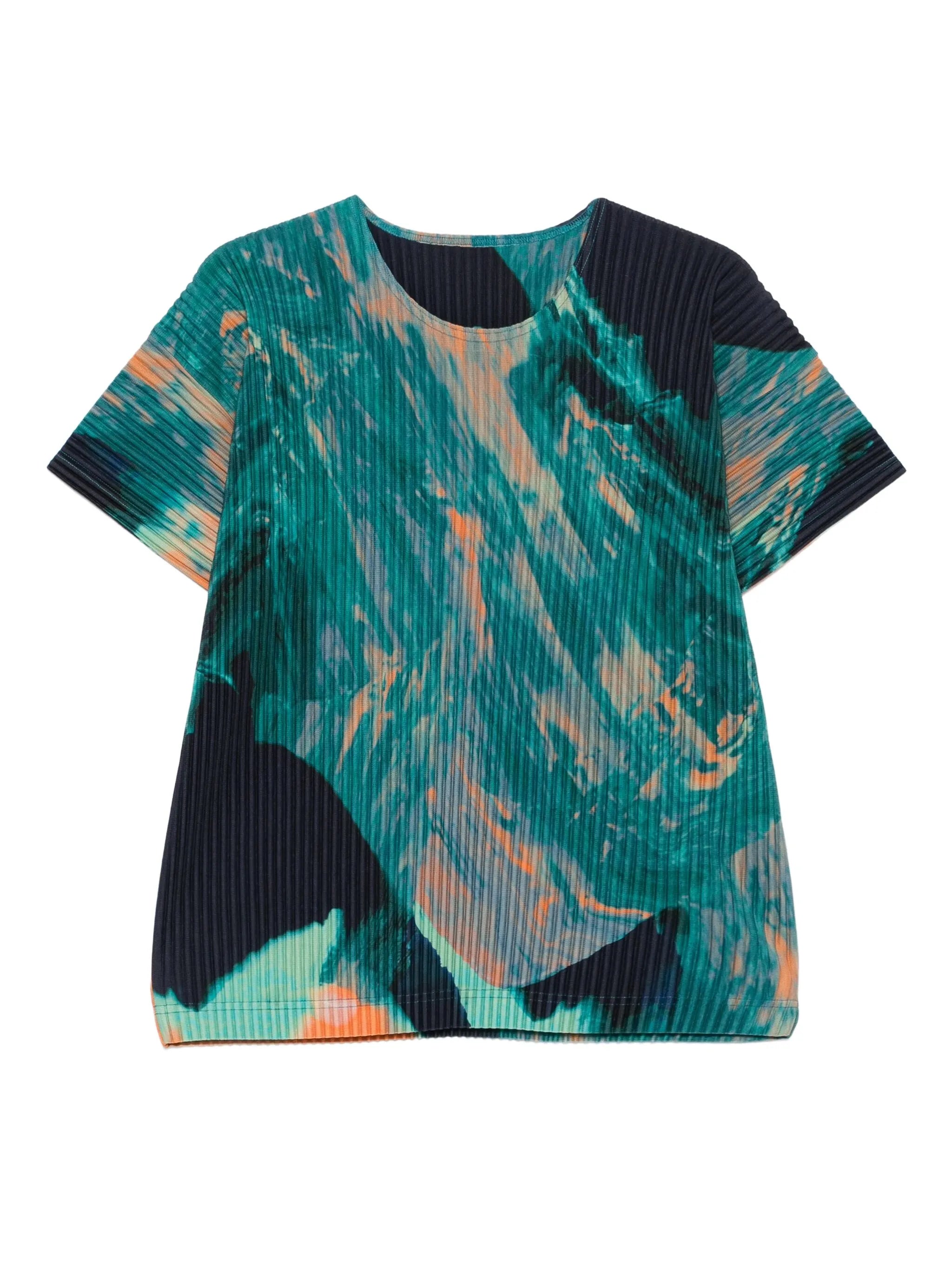 agate-print pleated T-shirt