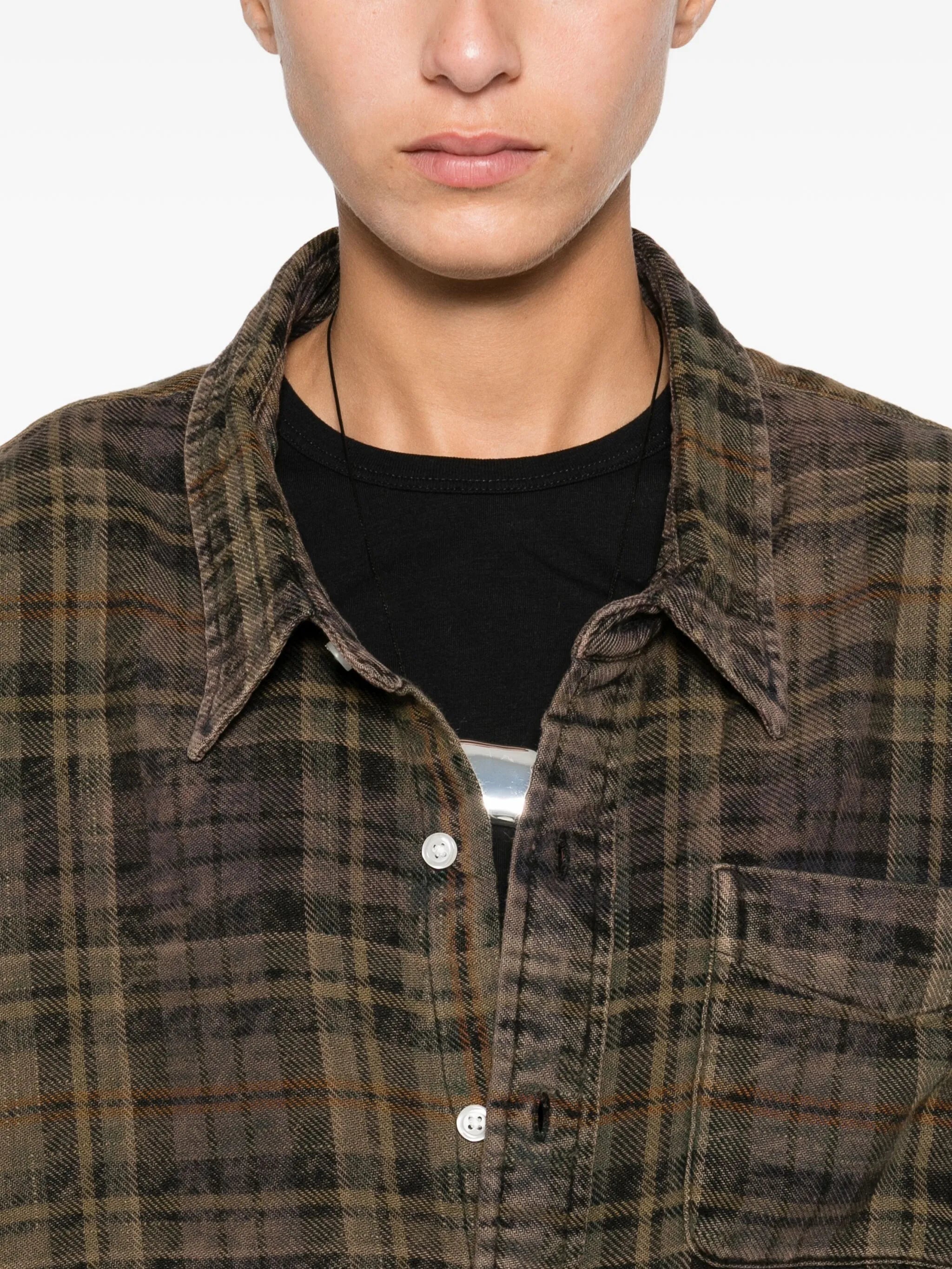 shredded-seam plaid shirt