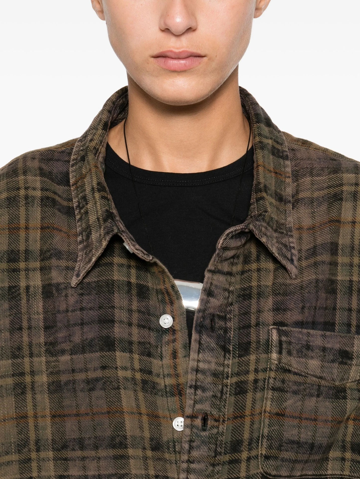 shredded-seam plaid shirt