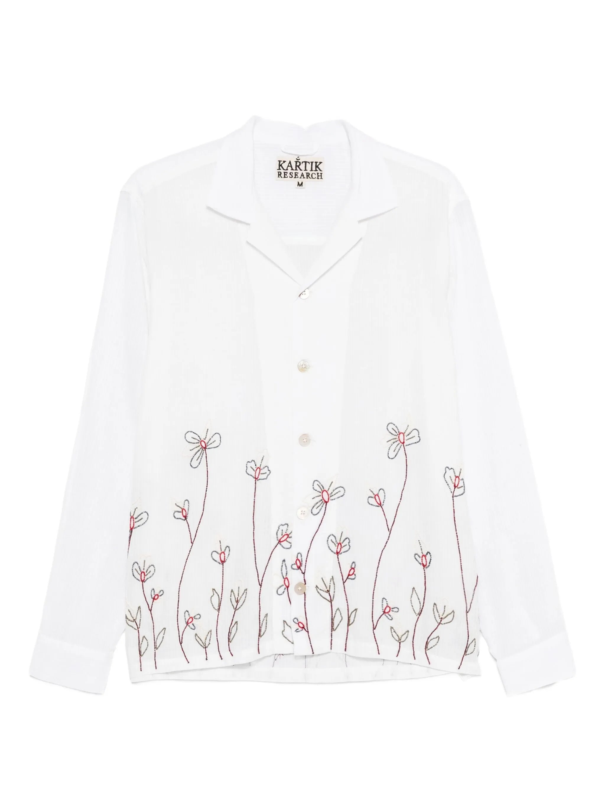 floral-embroidered camp-collar shirt