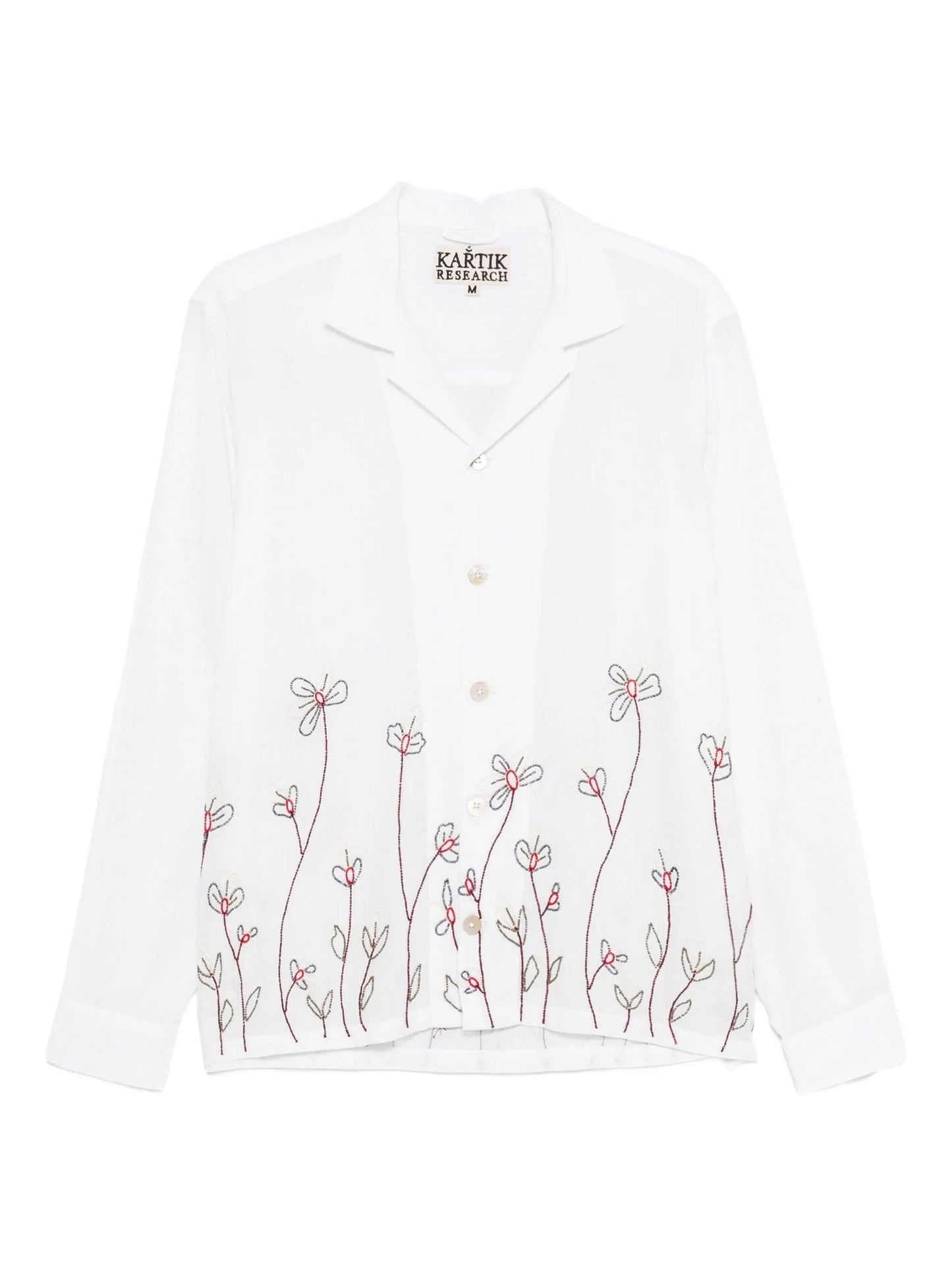 floral-embroidered camp-collar shirt