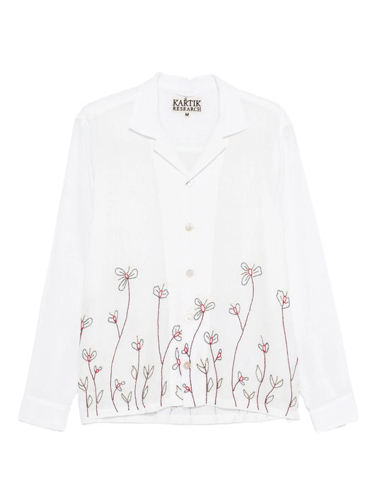 floral-embroidered camp-collar shirt