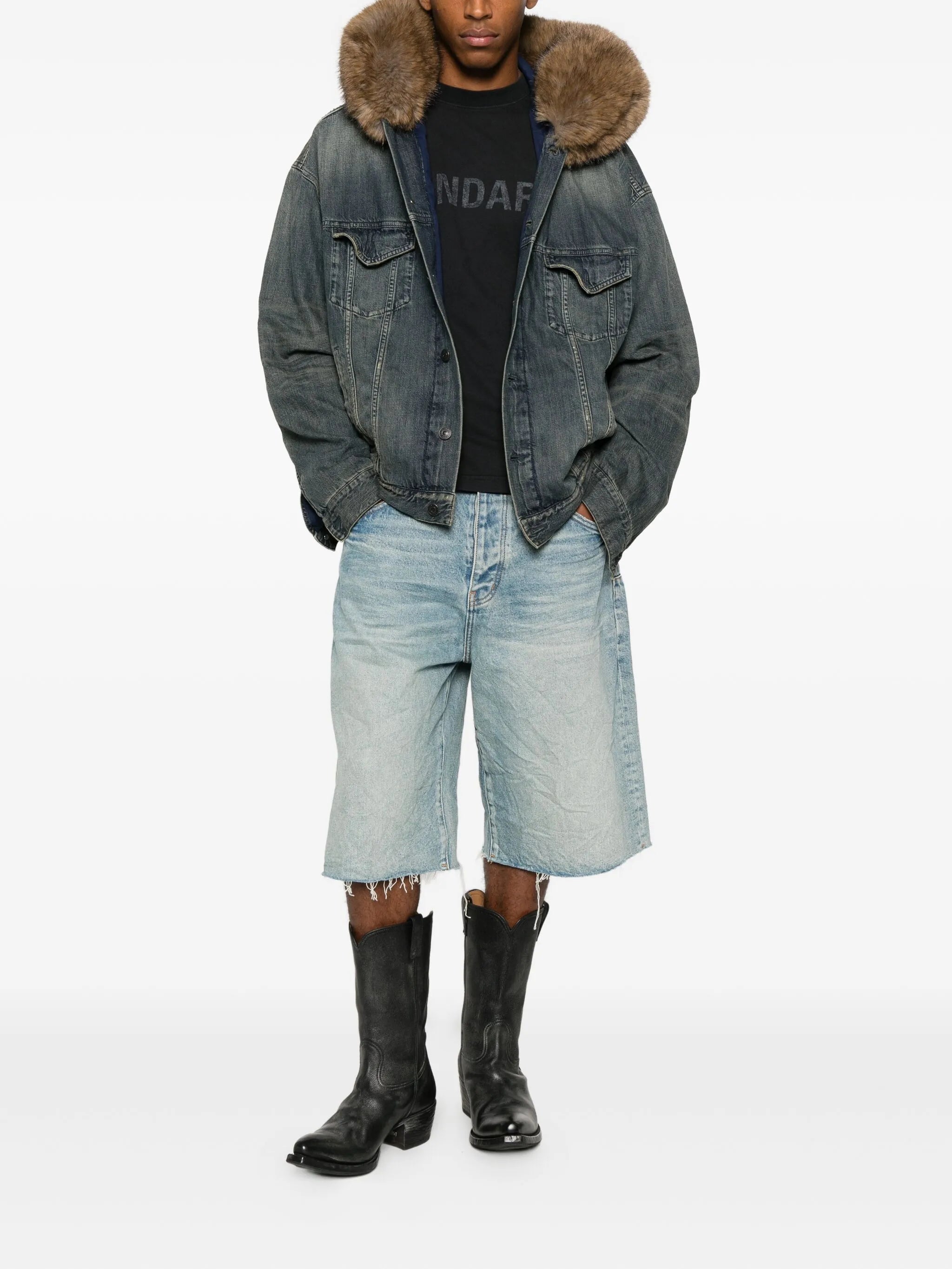 faux fur-collar denim jacket