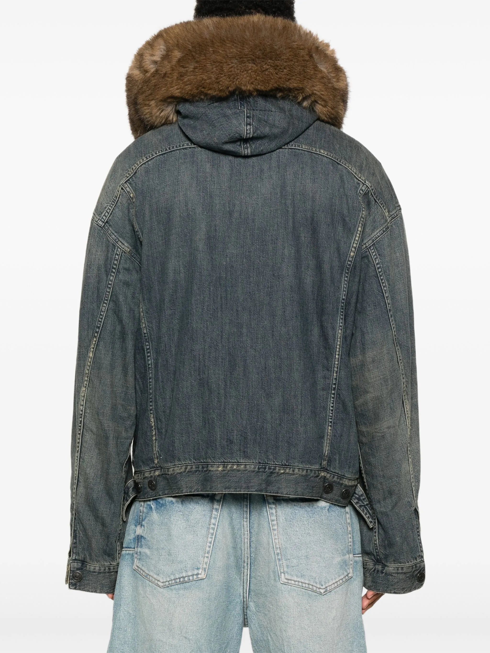 faux fur-collar denim jacket
