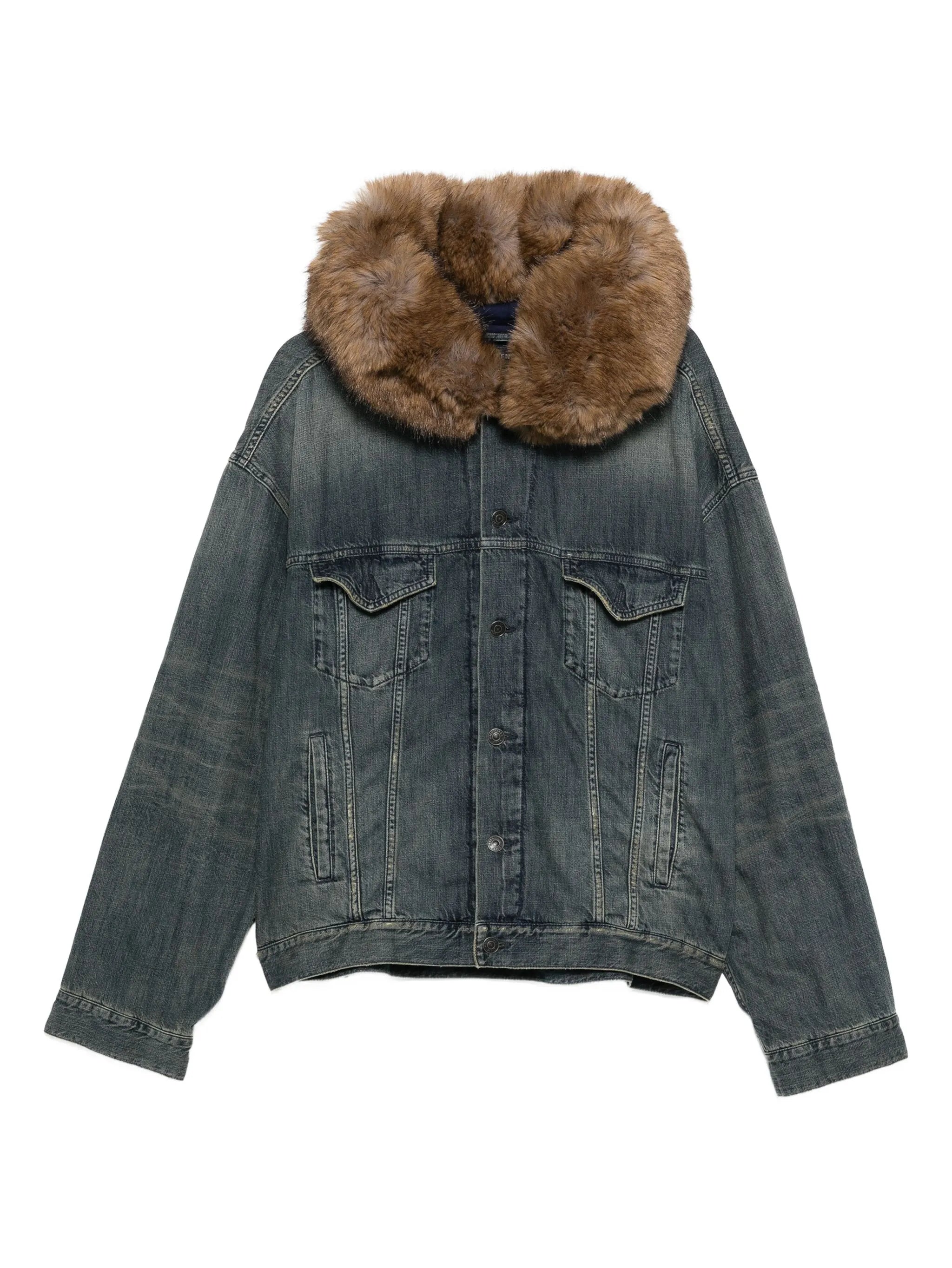 faux fur-collar denim jacket