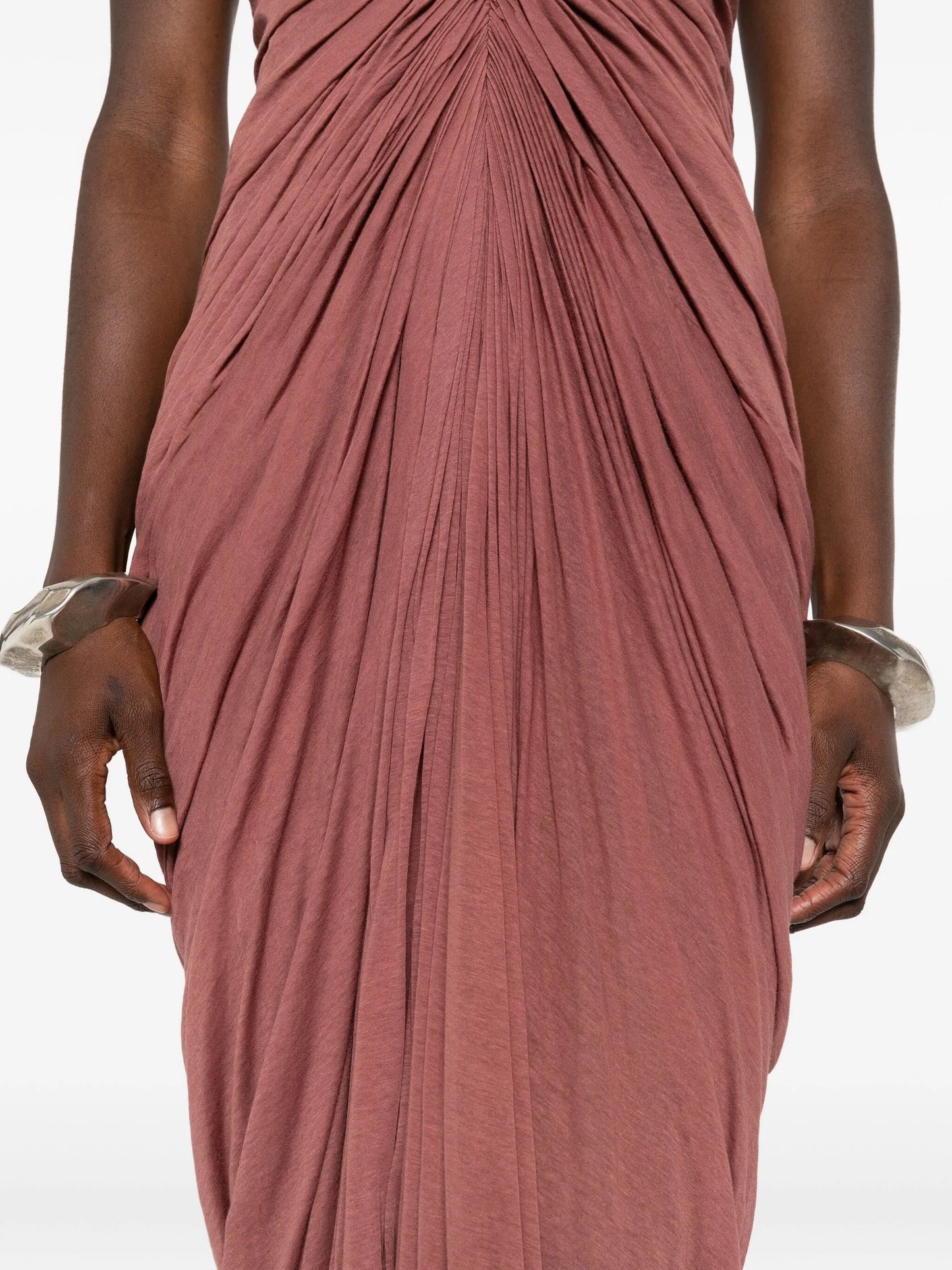 draped strapless maxi dress
