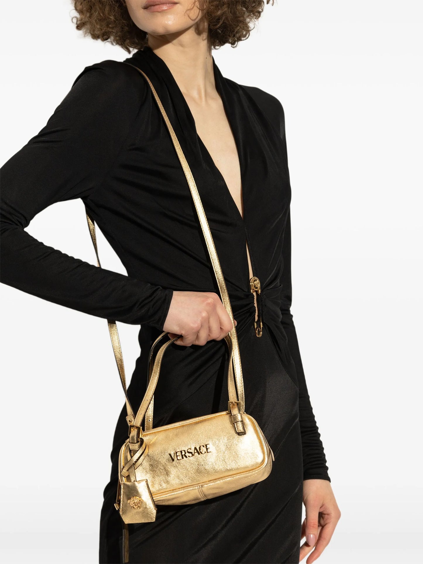 metallic leather shoulder bag