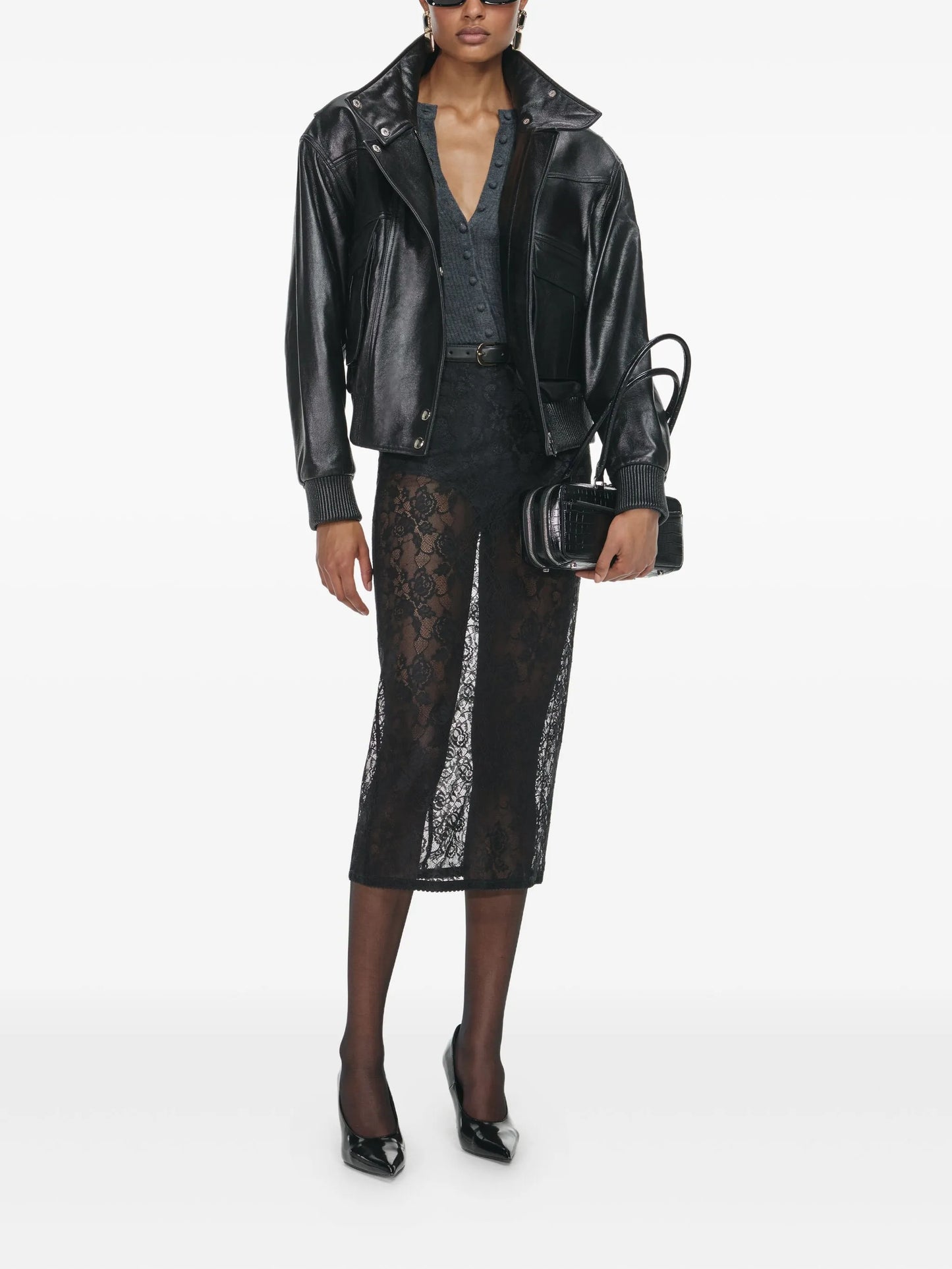 floral lace midi skirt