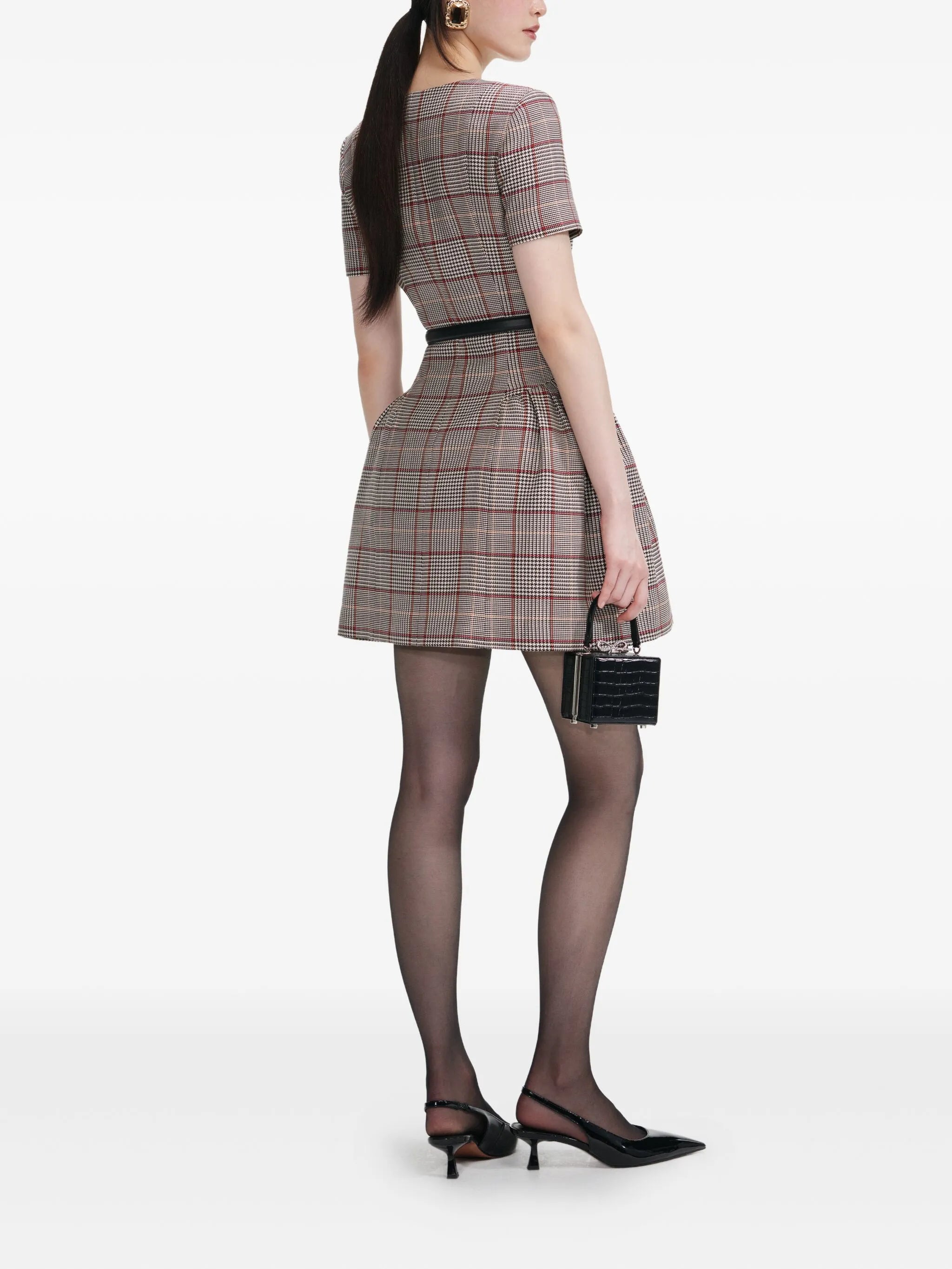 checked short sleeve mini dress