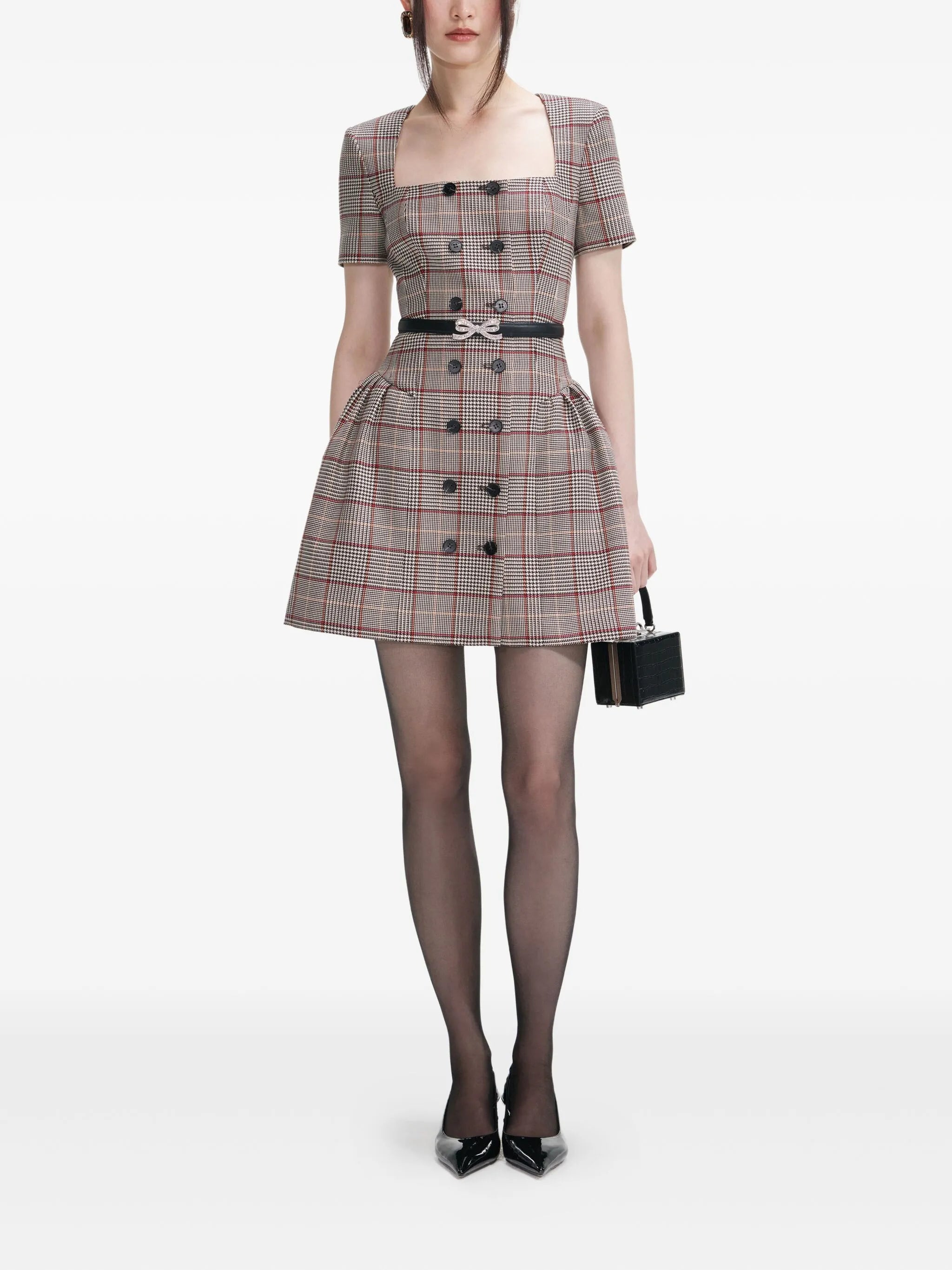 checked short sleeve mini dress