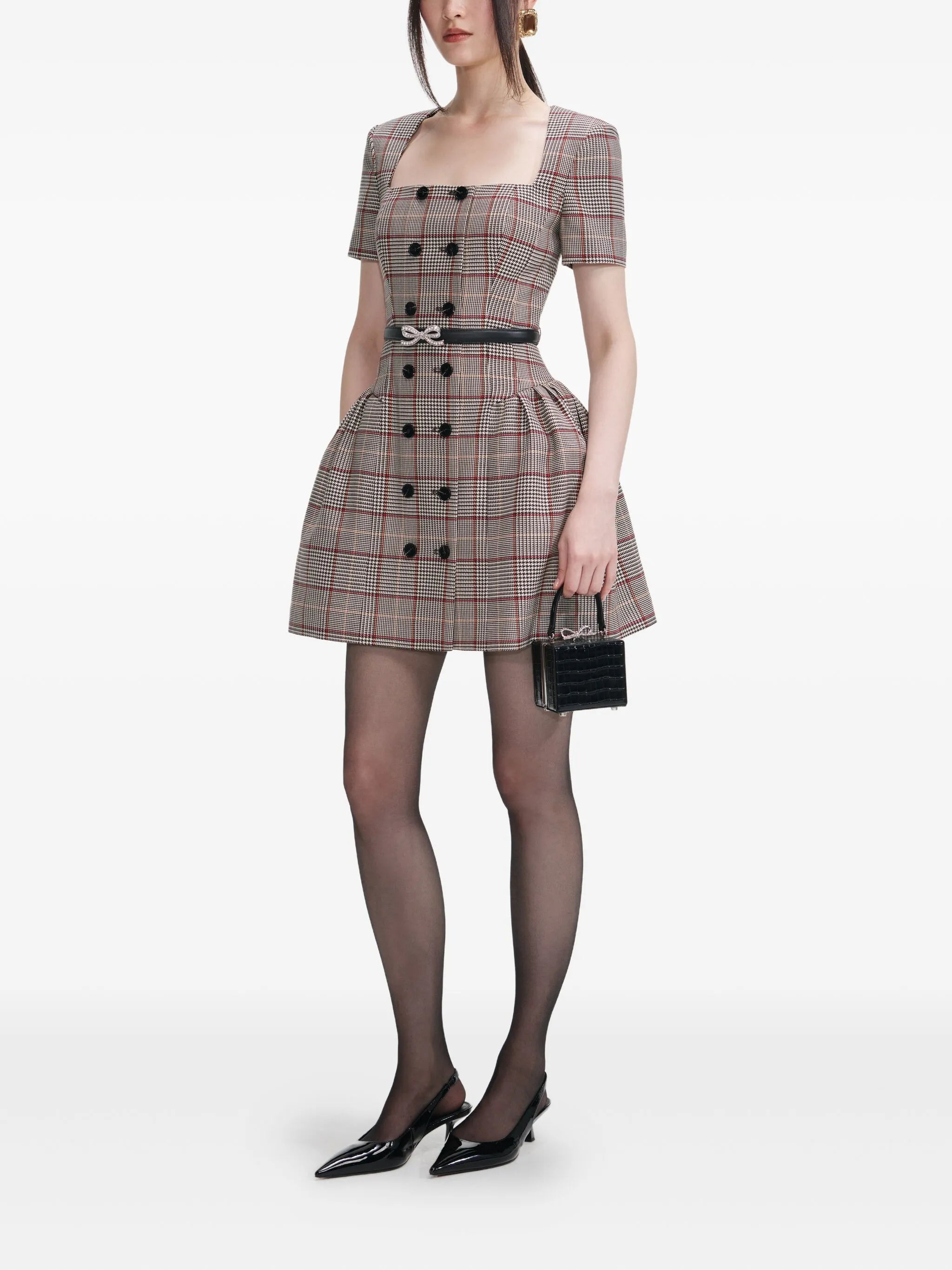 checked short sleeve mini dress