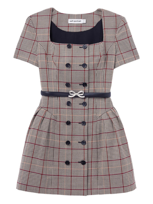 checked short sleeve mini dress
