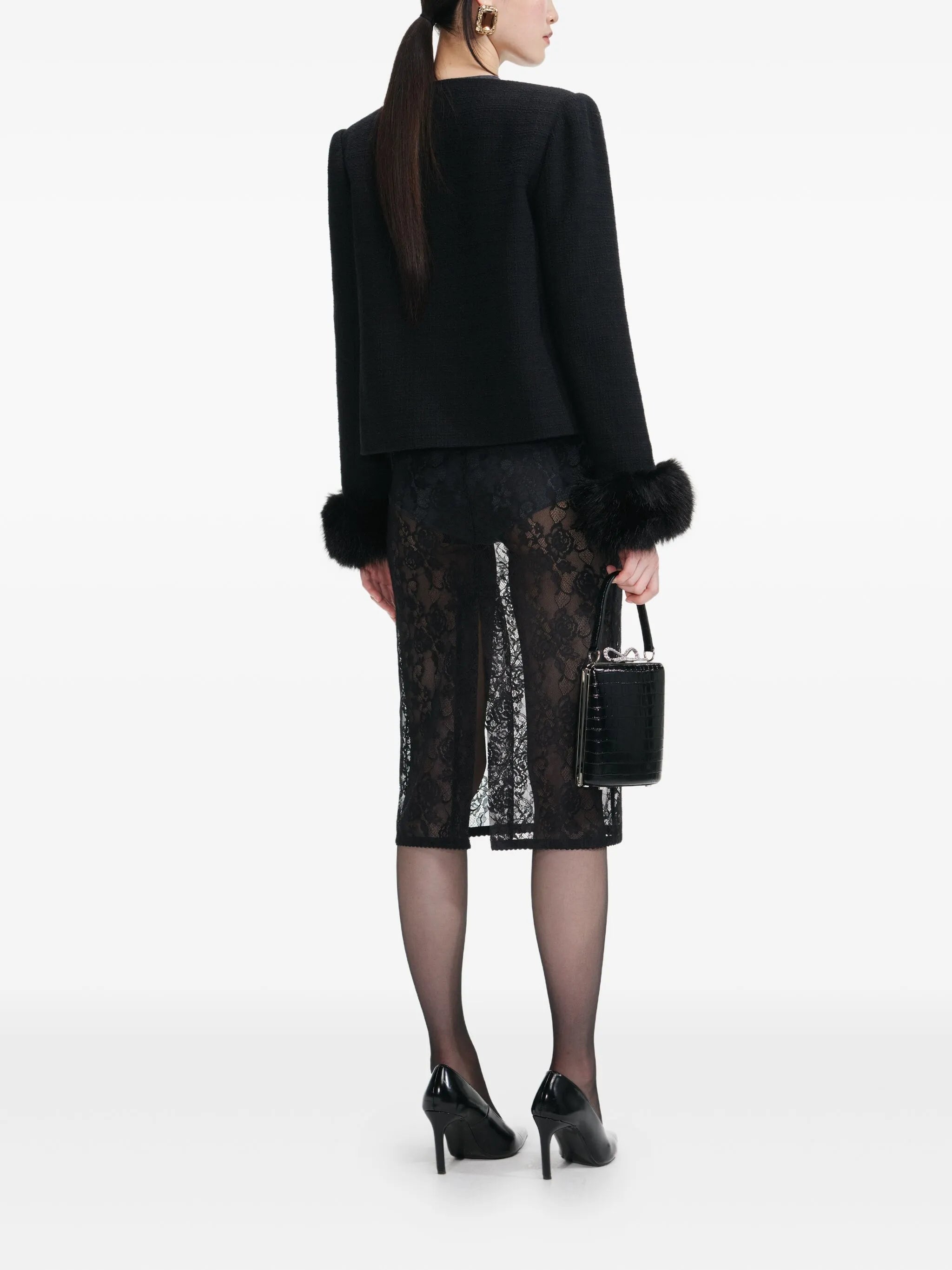 faux fur-cuff buttoned jacket
