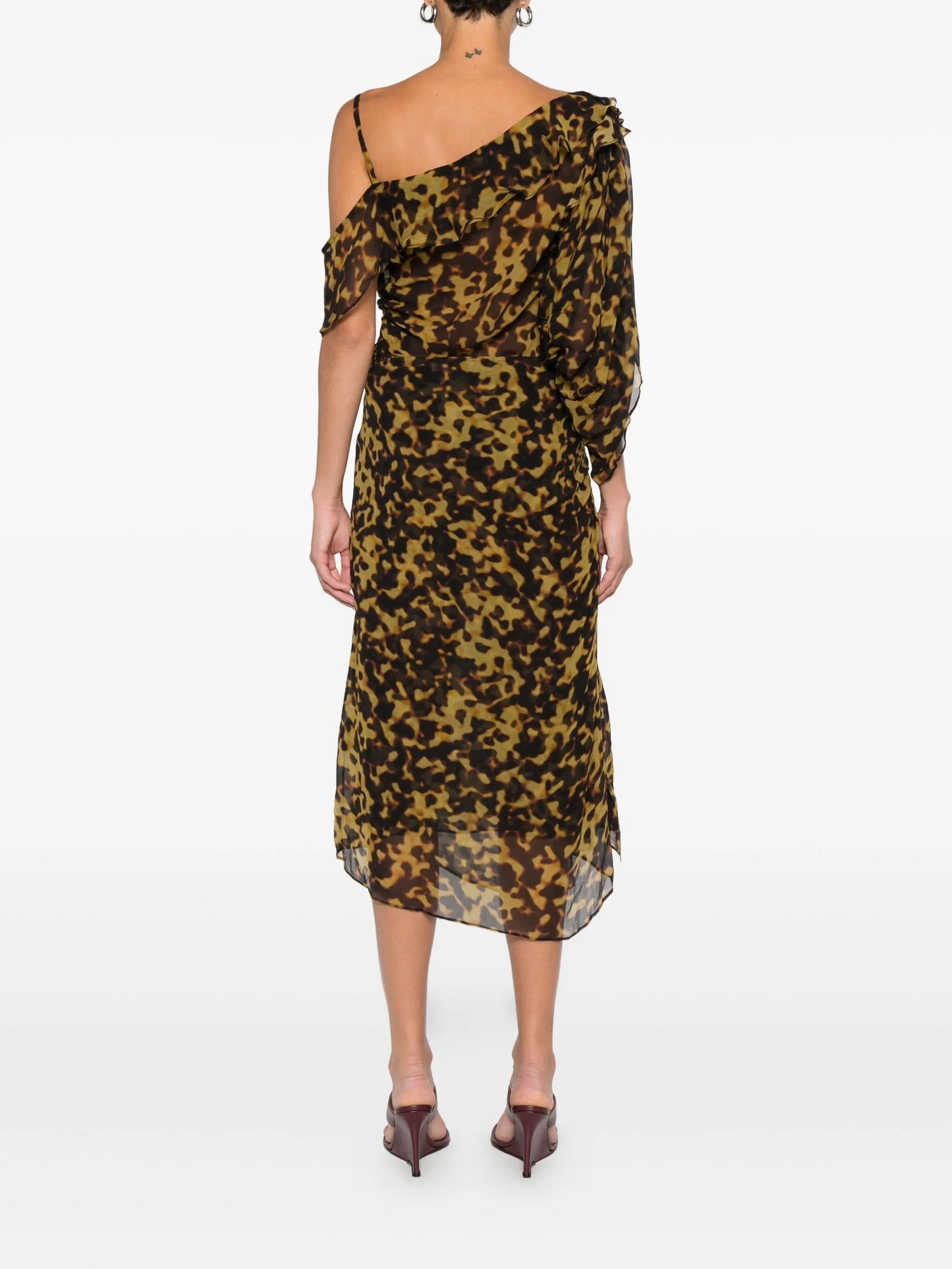 printed ruched midi skirt