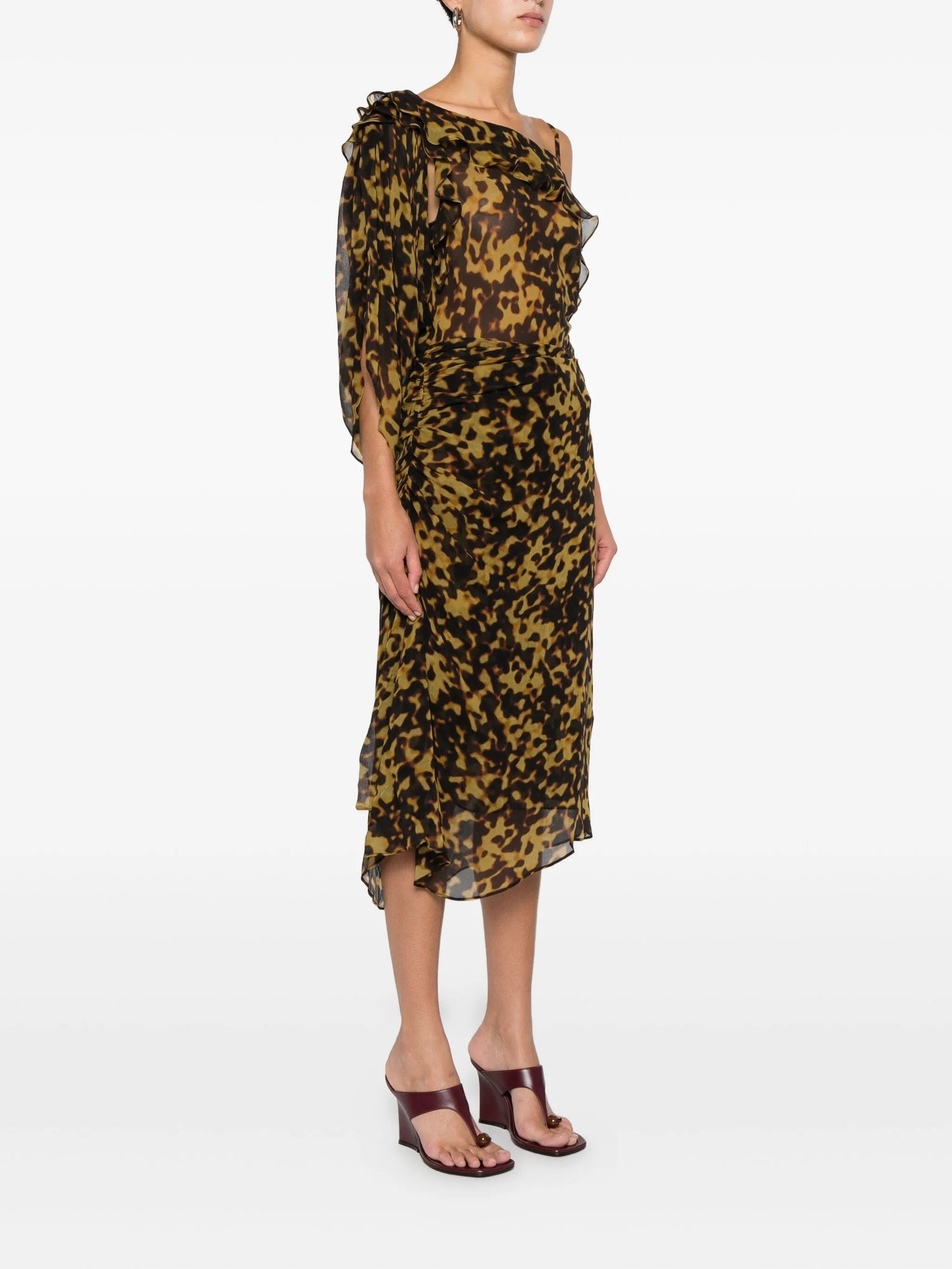 printed ruched midi skirt