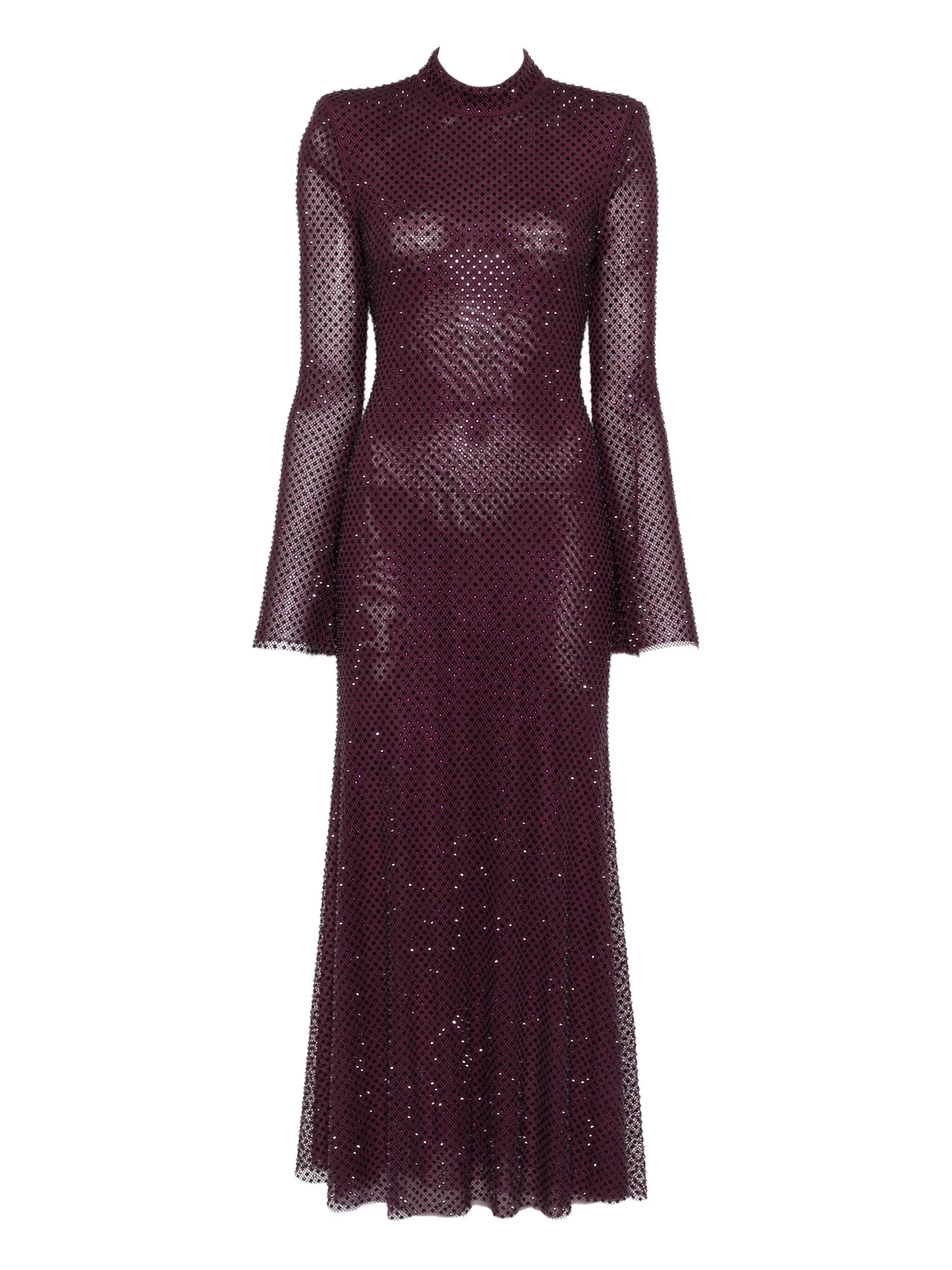 rhinestone-embellished mesh midi dress