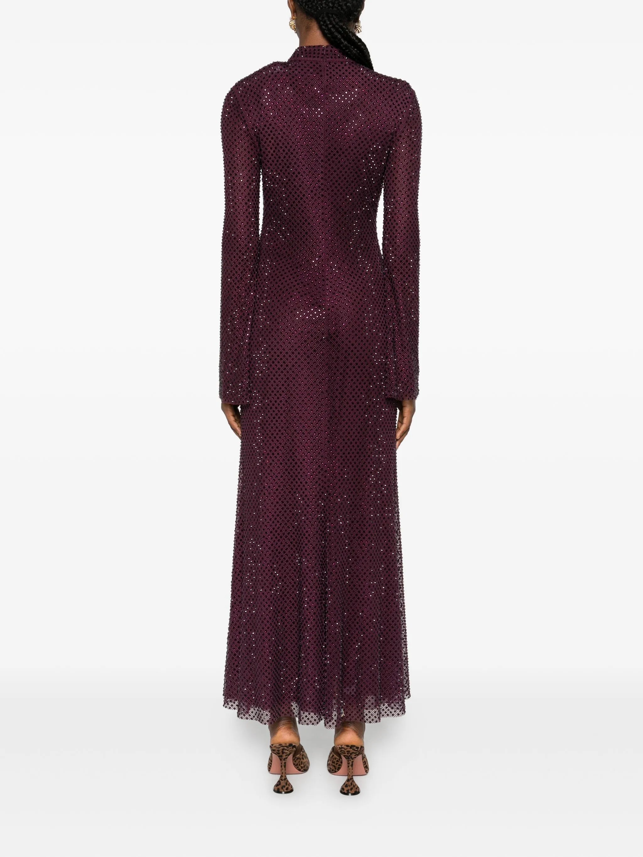 rhinestone-embellished mesh midi dress