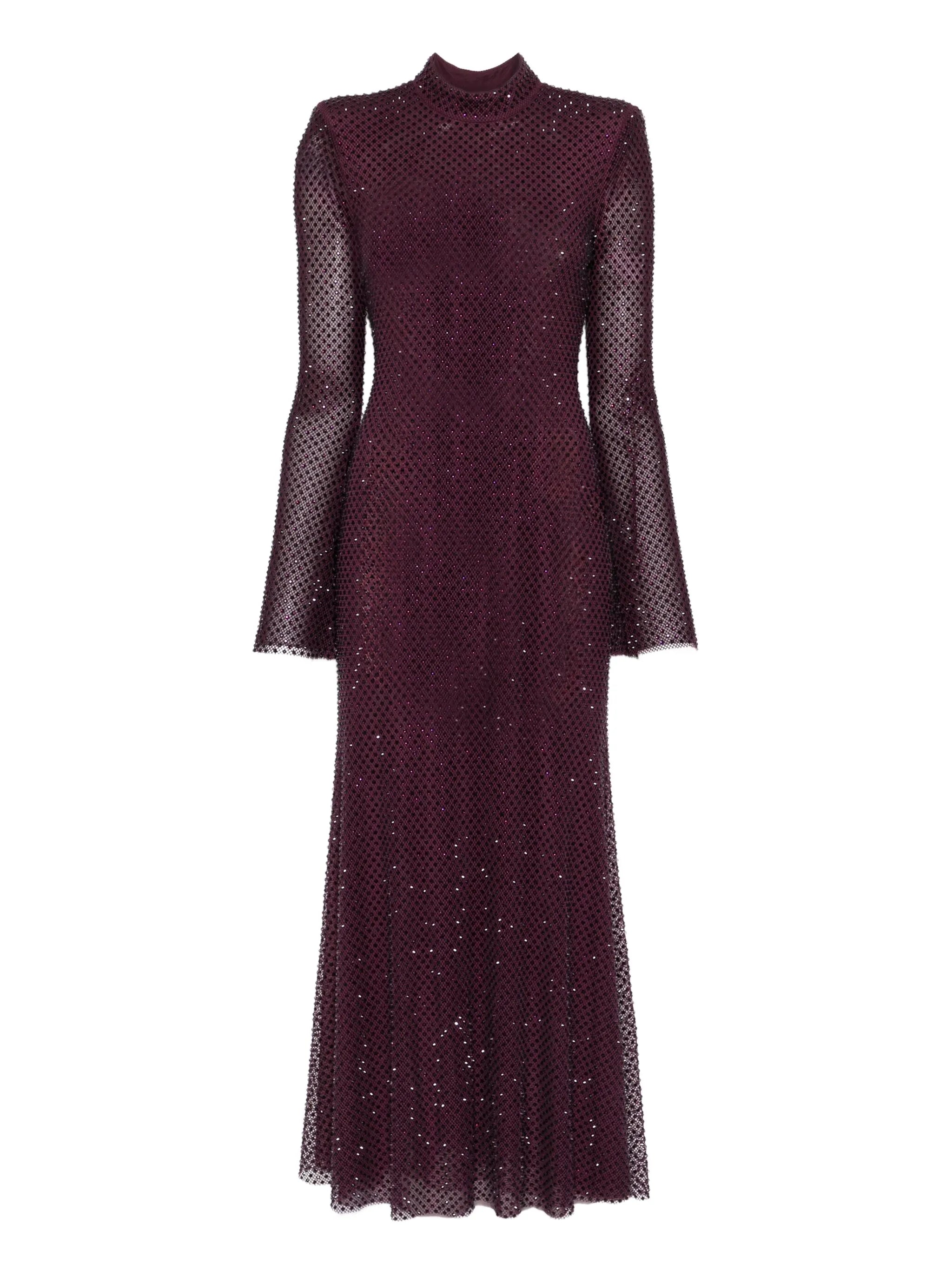 rhinestone-embellished mesh midi dress