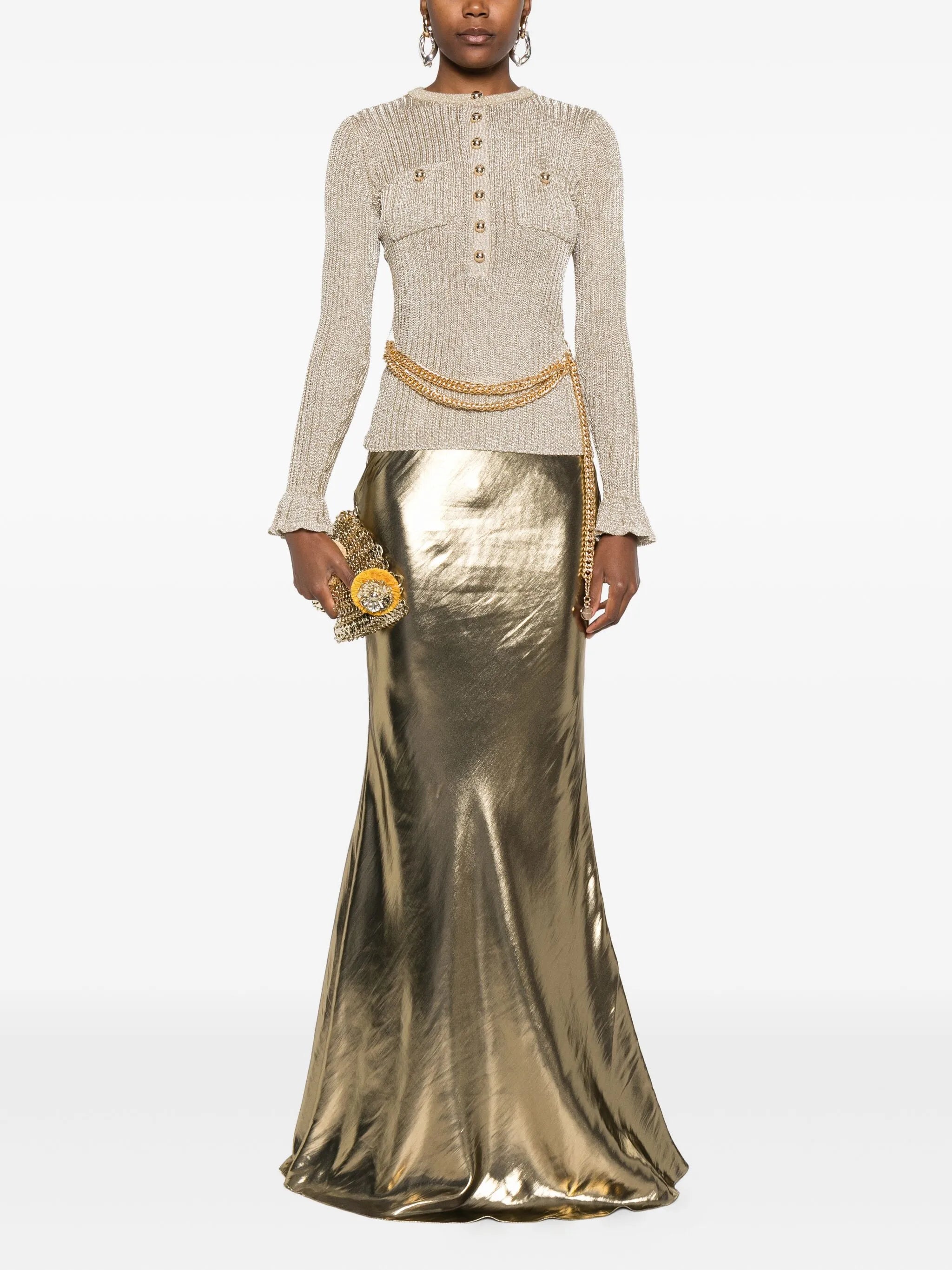 metallic-effect maxi skirt