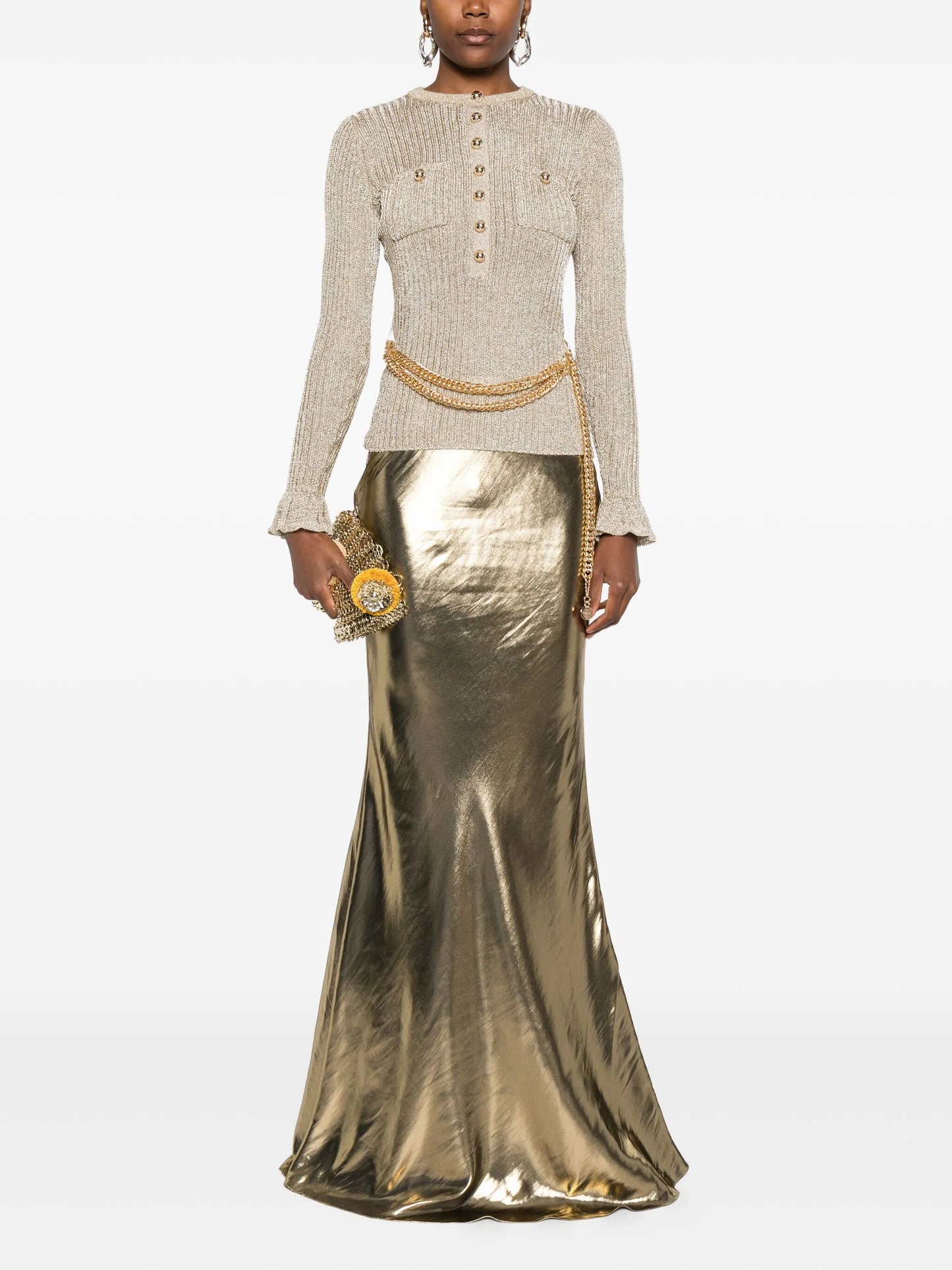 metallic-effect maxi skirt