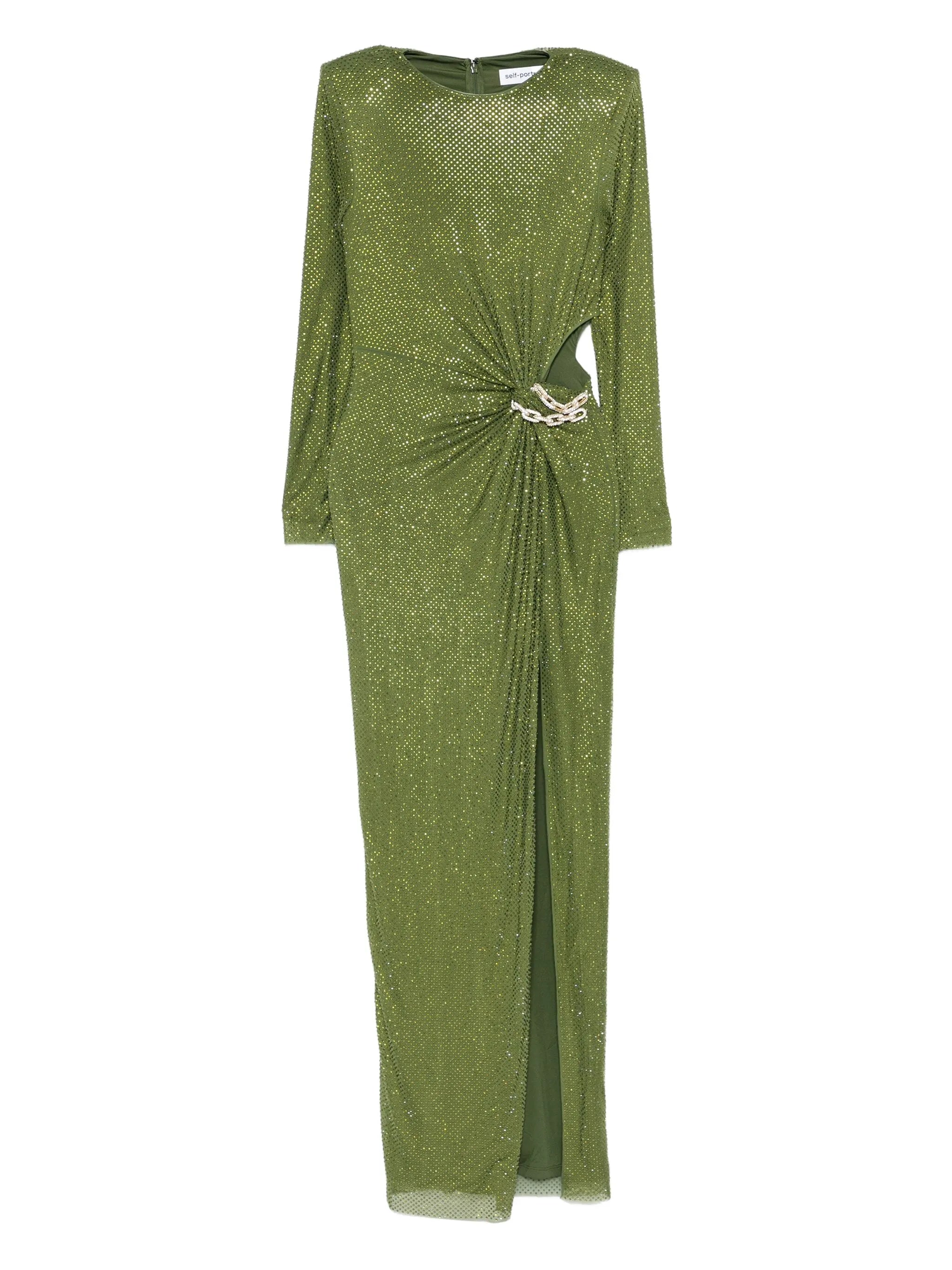 rhinestone-embellished chain-detail maxi dress