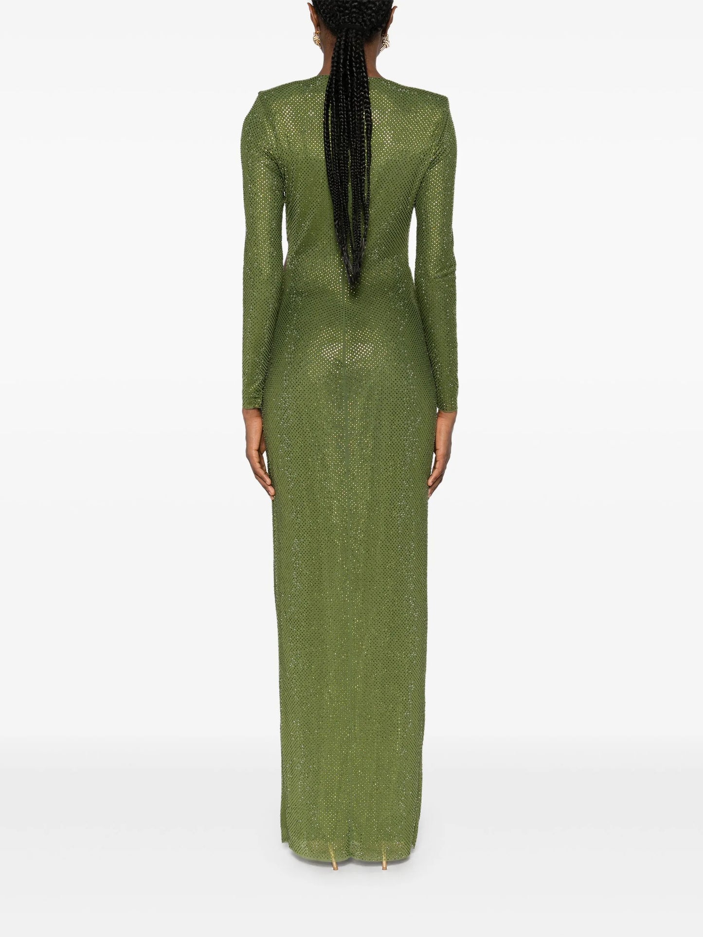 rhinestone-embellished chain-detail maxi dress