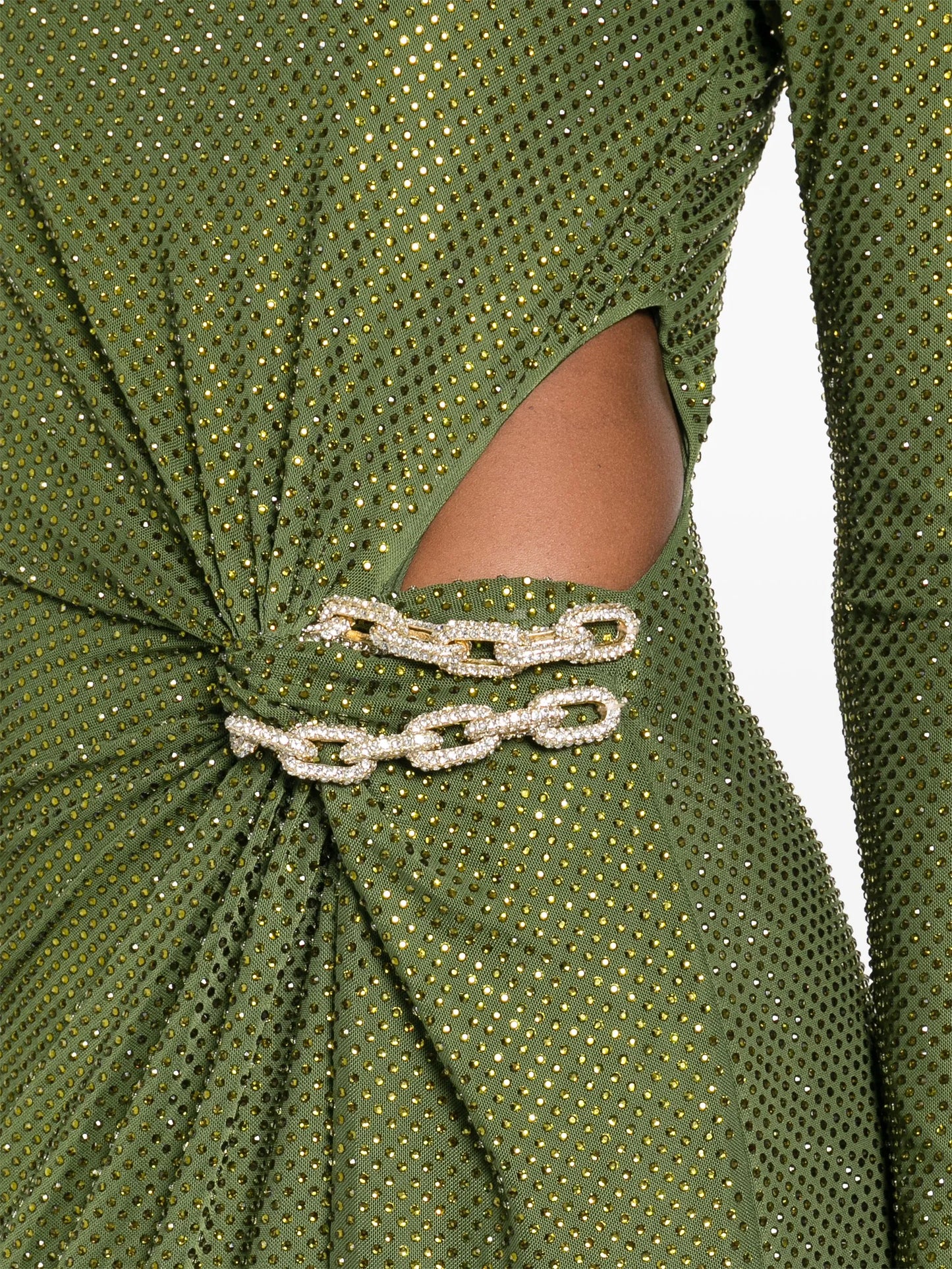 rhinestone-embellished chain-detail maxi dress