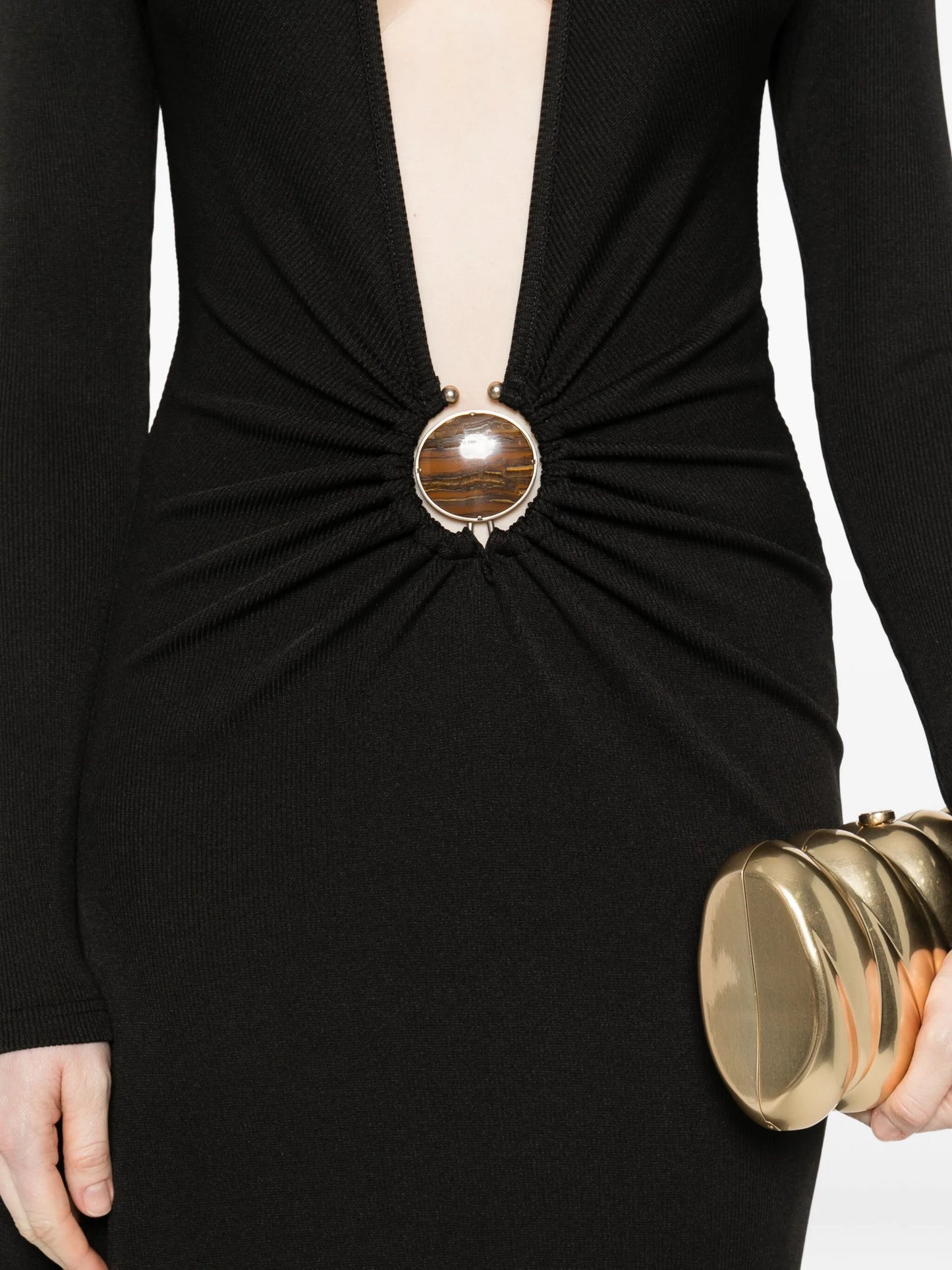 stone-embellished long-sleeve dress