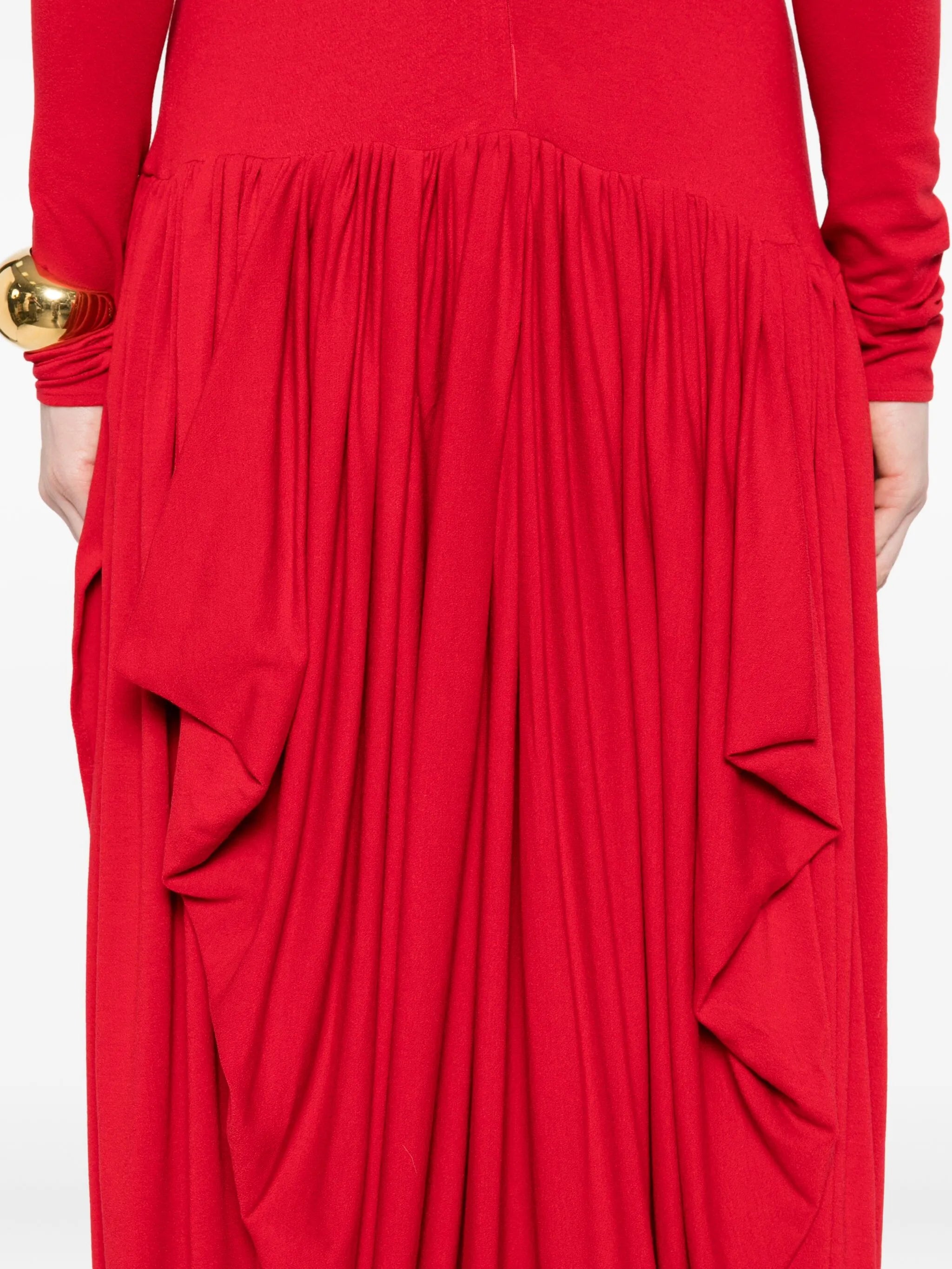 high-neck pleated dress