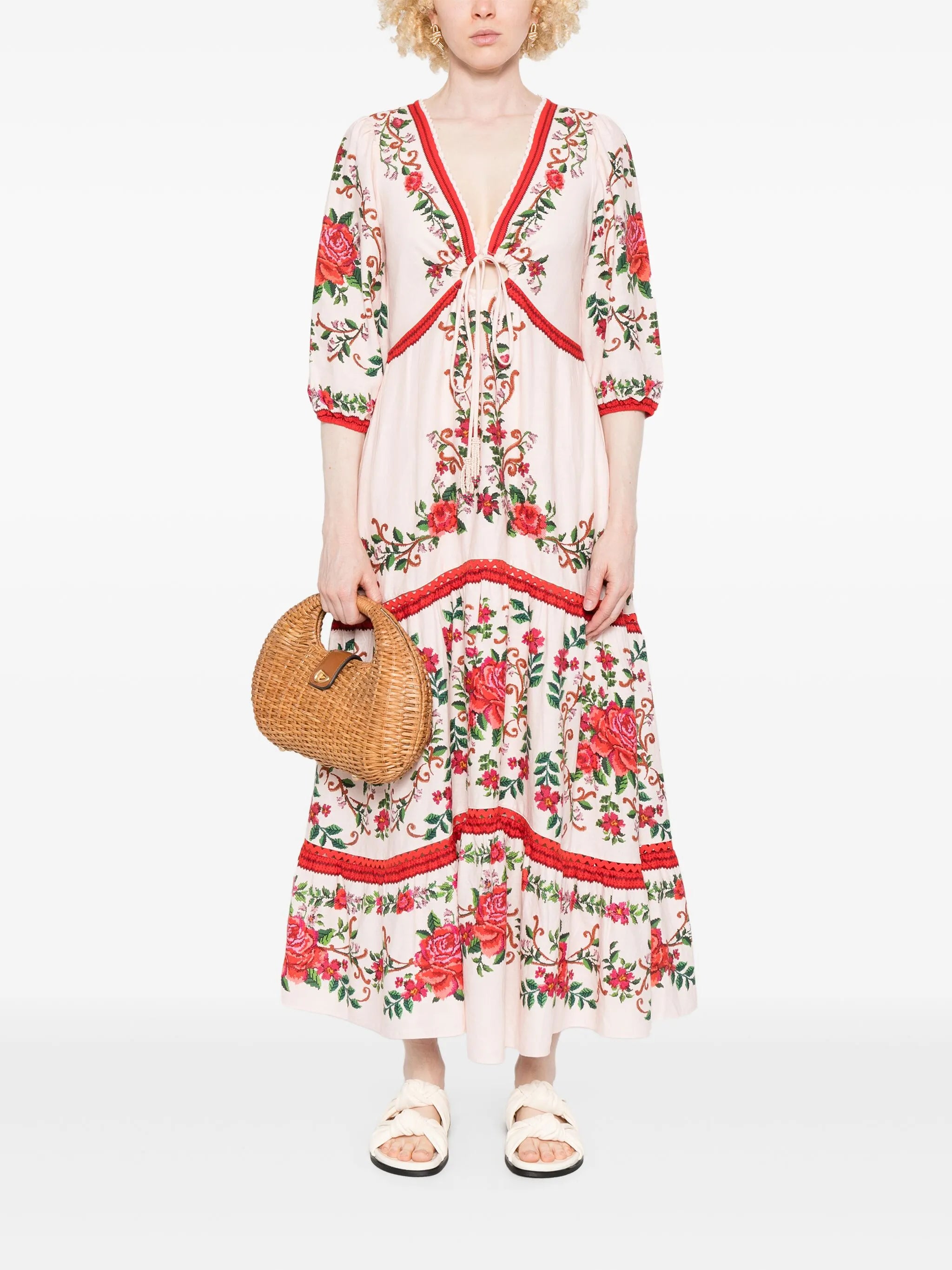 floral-jacquard maxi dress