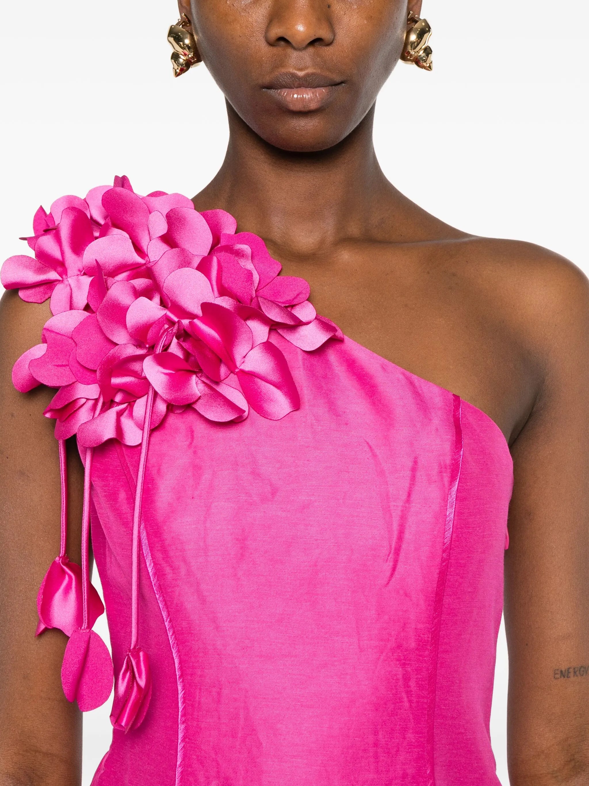 floral-embellished one-shoulder mini dress